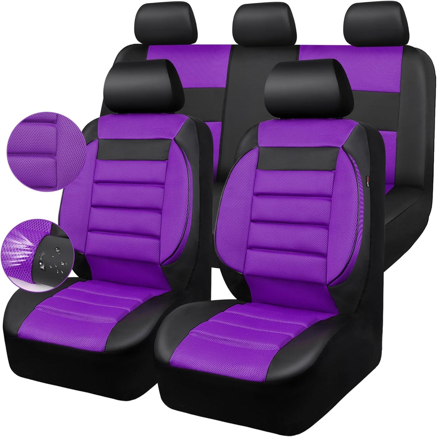 CAR PASS Leather Seat Covers Full Set Universal Water Resistant 3D Foam Back Support, Luxury Comfort Automotive 5 Seat Covers All Season Fit for SUV,Sedan,Van, Airbag Compatible Elegance(Black)