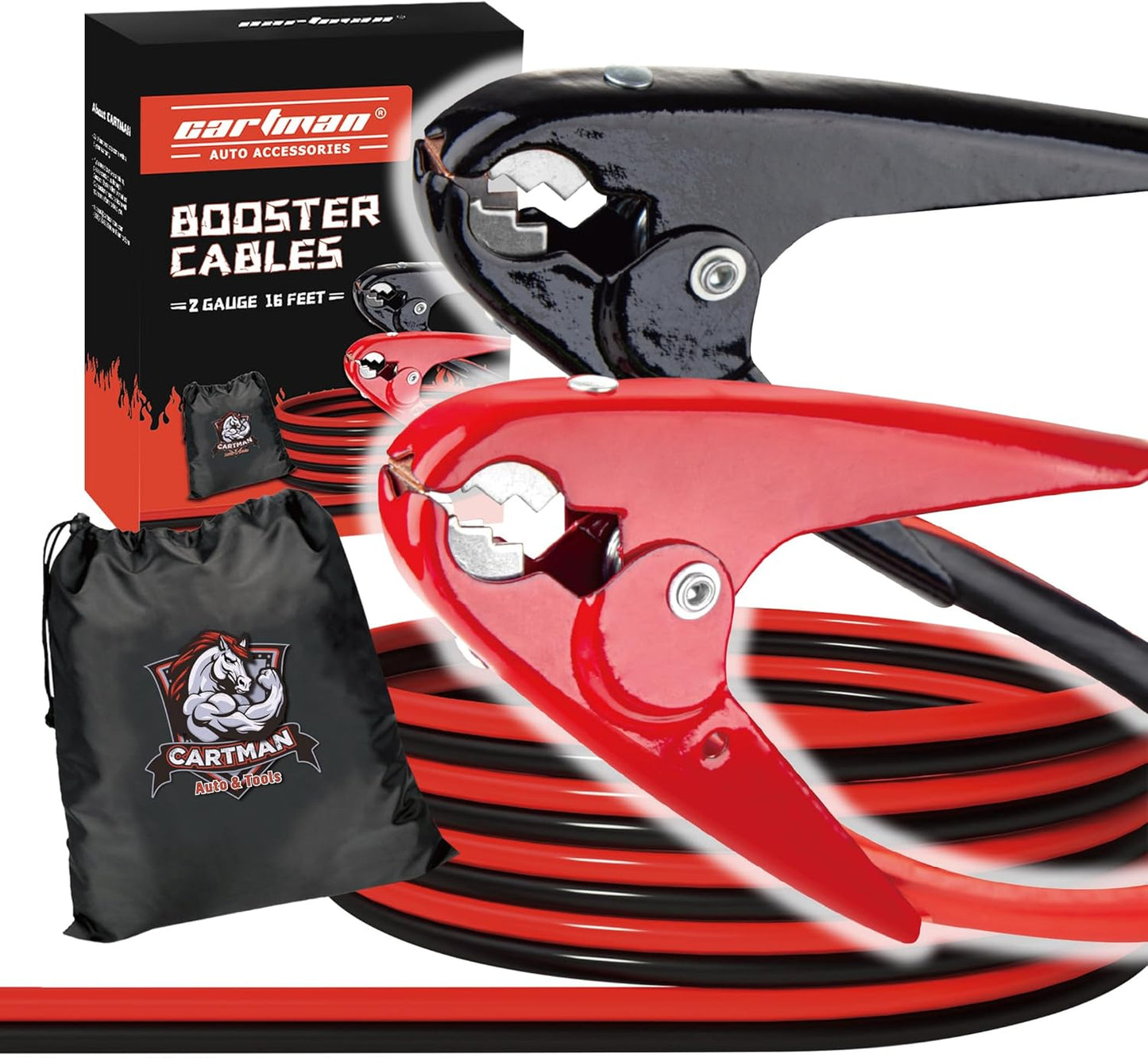 CARTMAN 1 Gauge 20 Feet Jumper Cables 800AMP Heavy Duty Booster Cables with Carry Bag