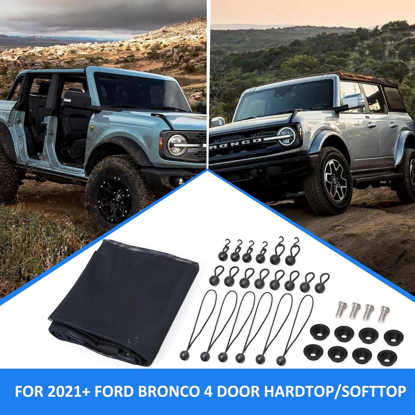 RERPRO Sunshade Compatible with 2021 2022 2023 2024 2025 New Ford Bronco 4 Door Sun Shade Bikini Top Roof Bimini Soft Mesh Net Exterior Accessories, Blocks UV Wind Noise, Black