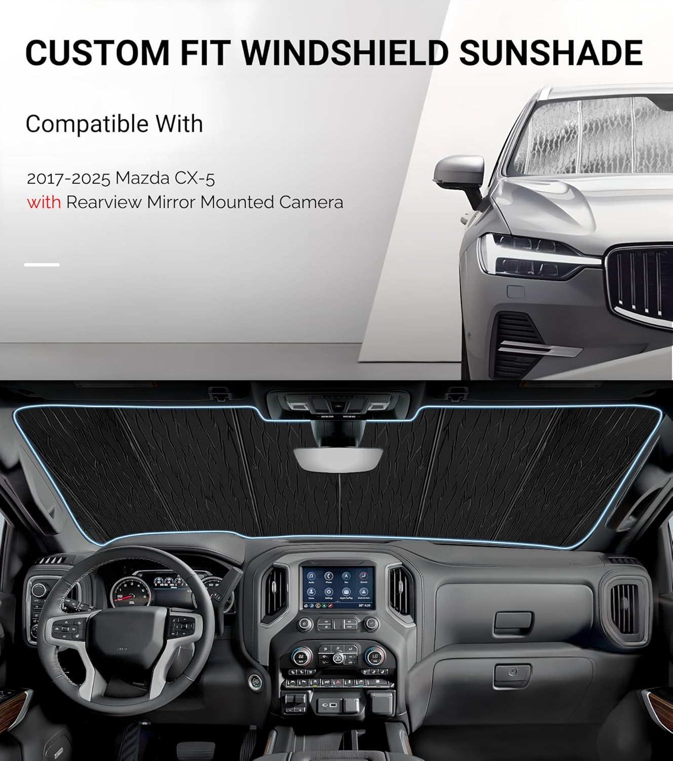 Pigenius Windshield Sun Shade for 2017-2022 Mazda CX-5 - Premium Folding Sunshade