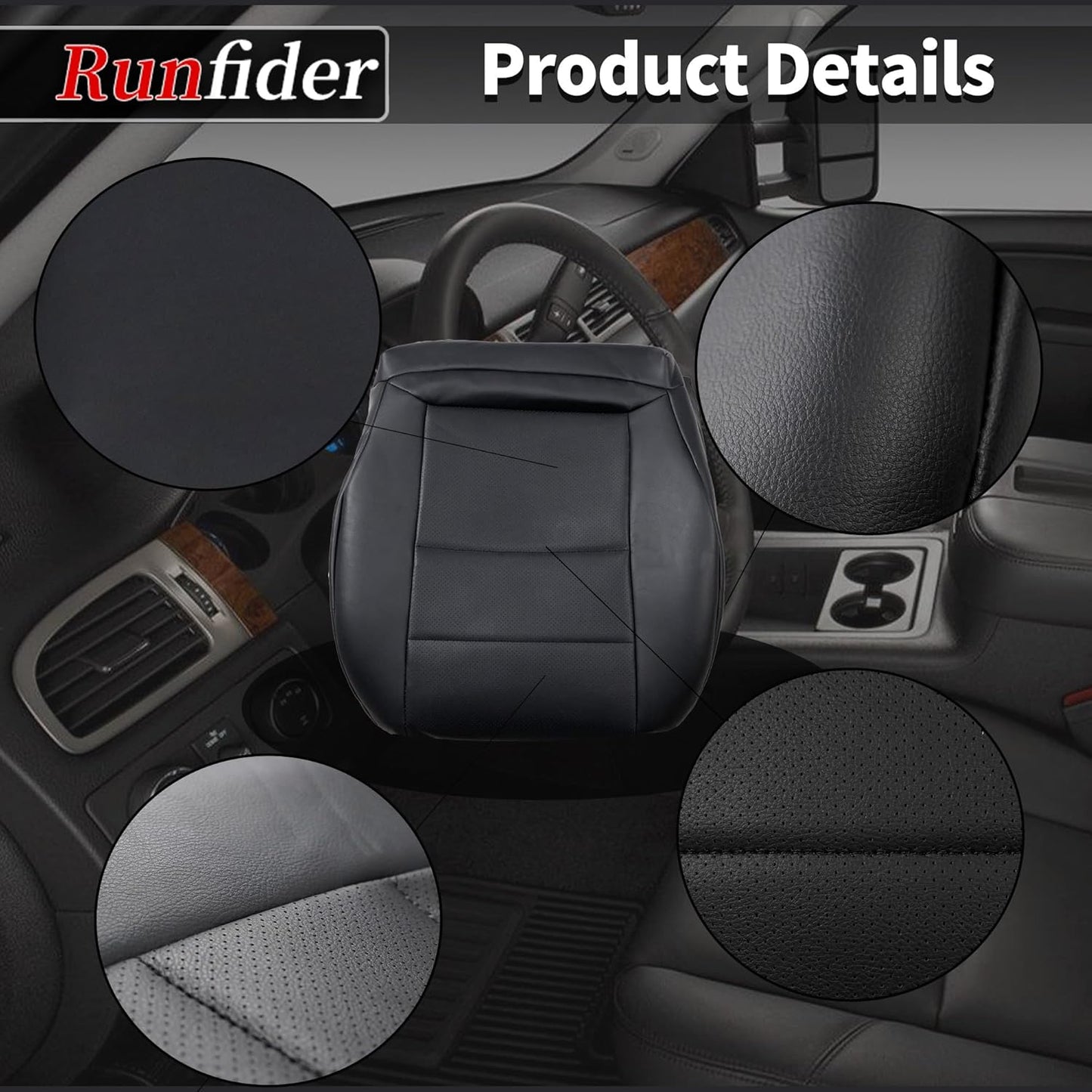 runfider Black Driver Side Bottom Replacement Leather Seat Cover Fit for Mercedes Benz GLK 250 GLK 350 2008 2009 2010 2011 2012 2013 2014 2015, BCZYT001