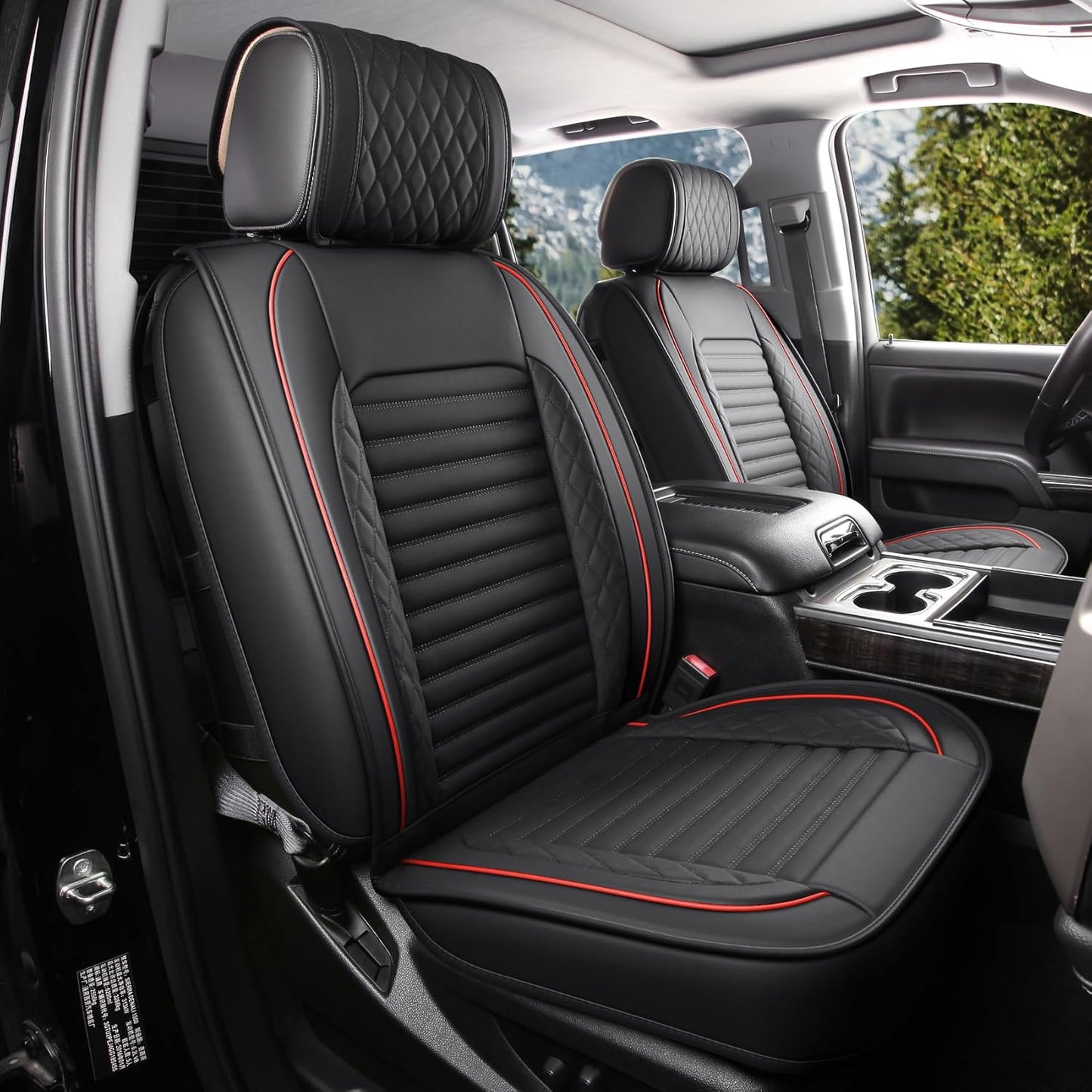 JOJOBAY Chevy Silverado Seat Covers,GMC Sierra Seat Covers,Custom Fit 2007-2024 1500 2500HD 3500HD Crew Double Extended Regular Cab,LT LZT RST Trail Boss(Front Pair,Black Red)