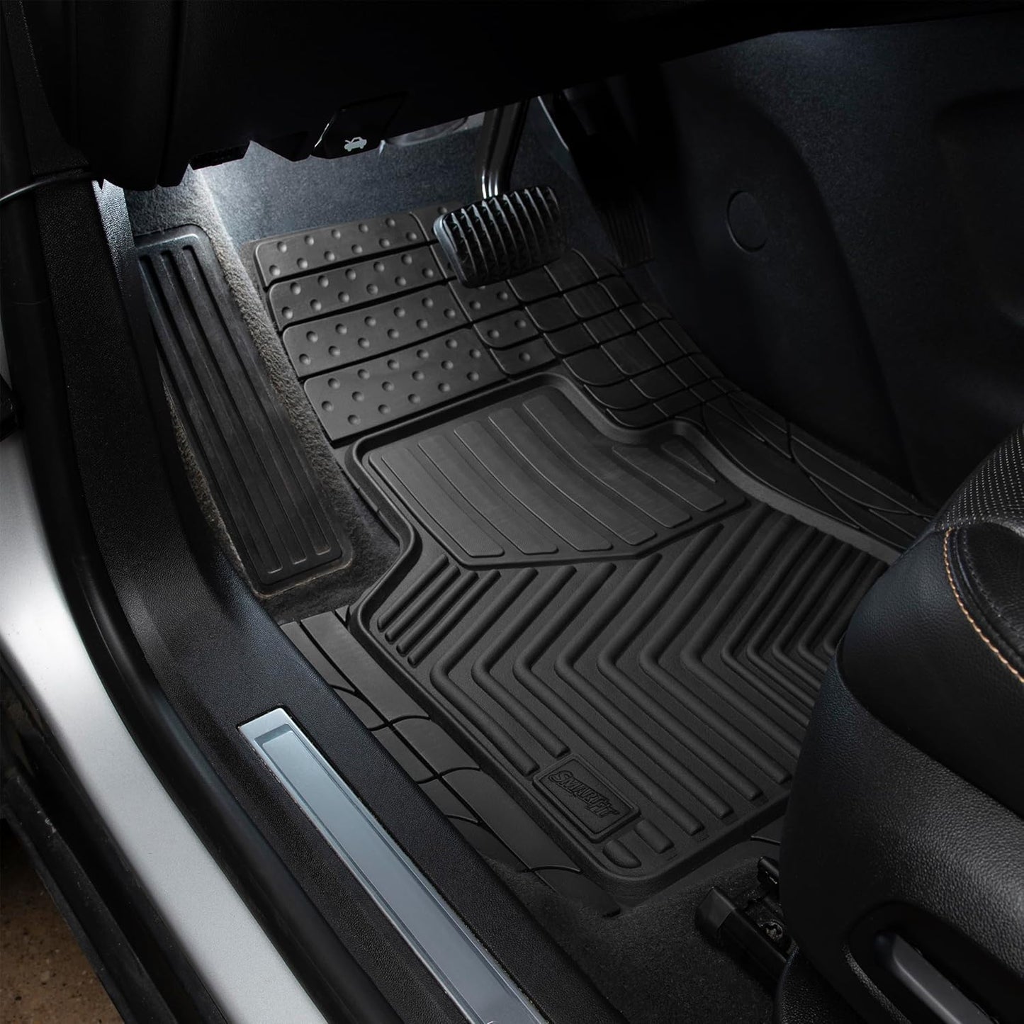 SmartFit 4-Piece All-Weather Heavy-Duty Car Floor Mats, Trim-to-Fit Mats for Cars — Black