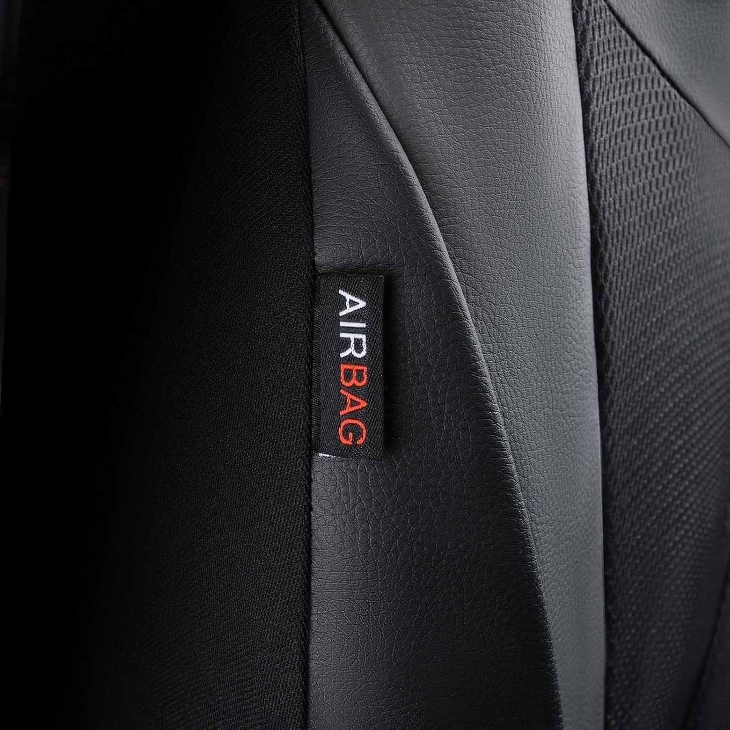 Flying Banner Classic Black PU Leather and Mesh Breathable Universal Car Seat Covers Sets with Airbag Compatible