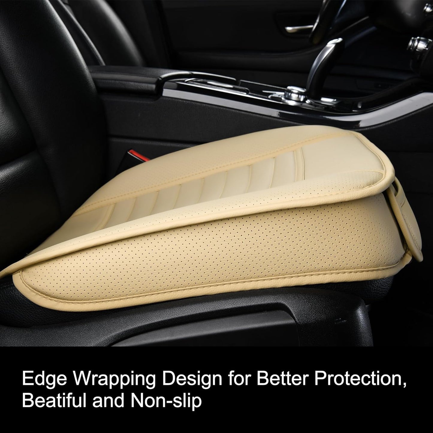 Sunny color 2pc Edge Wrapping Comfortable Car Front Seat Covers, Seat Protectors, Anti-Slip Bottom Seat Cushion Covers for Auto with PU Leather(Black)