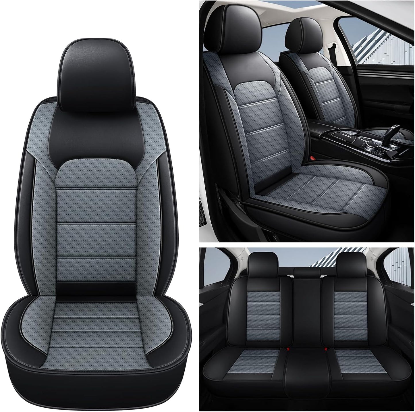 QUYDDC Car Seat Covers Full Set 3D Foam Back Support, 2 Front Seats Universal Fit for Most Trucks,Sedan and SUVs, Waterproof PU Leather Super Breathable, Storage Bags, All Season, Red +White
