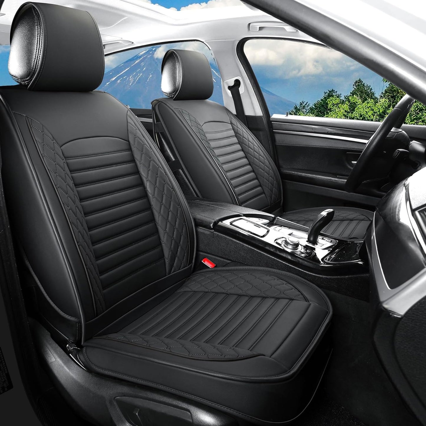 Vankerful Leather Seat Covers for Cars,Car Seat Covers Front Seats Only,Automotive Seat Covers for Trucks,SUV,Leatherette,Universal Fit，Vehicles Seats Cushions(Front Pair,Black)