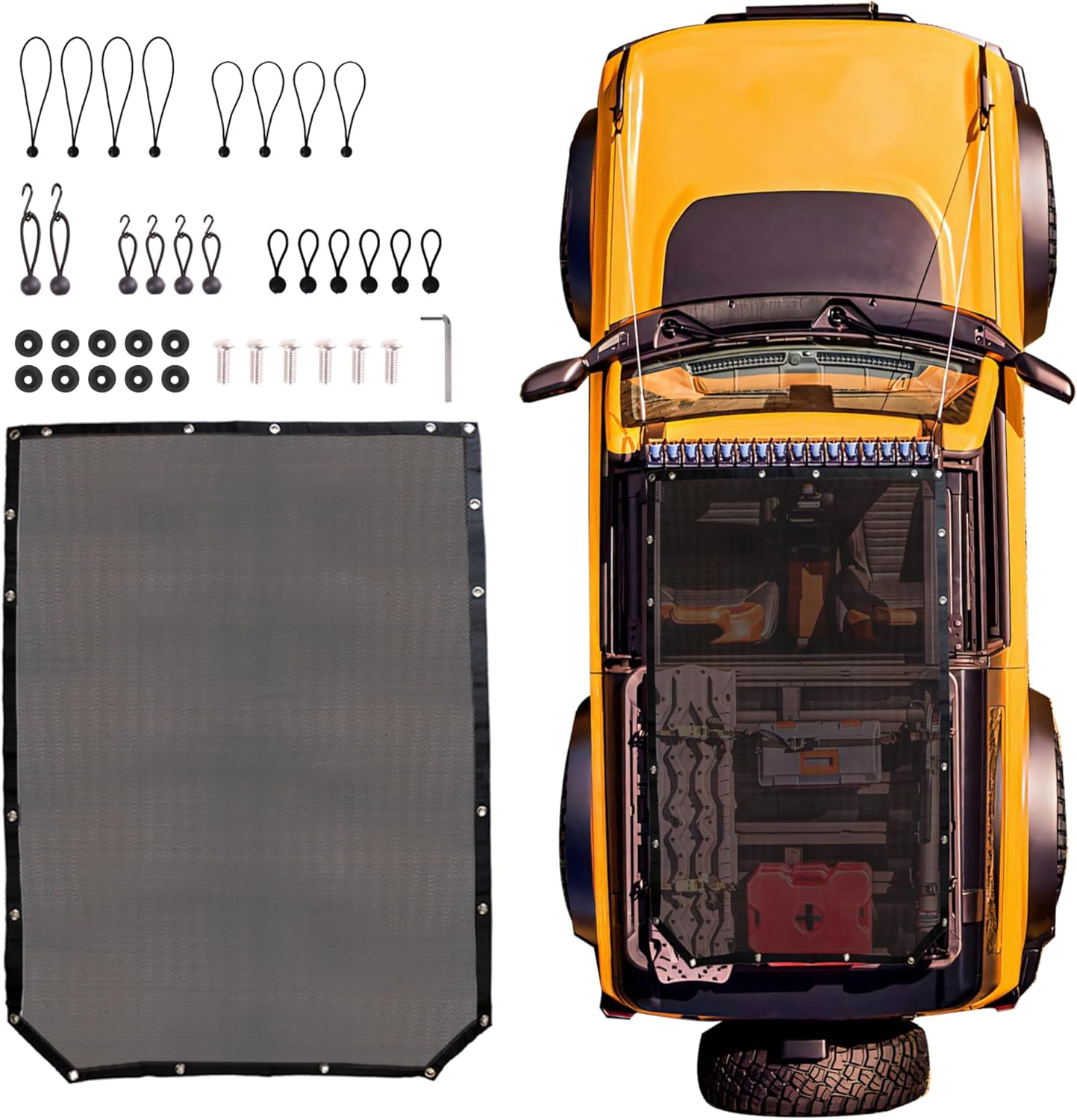 RERPRO Sunshade Compatible with 2021 2022 2023 2024 2025 New Ford Bronco 4 Door Sun Shade Bikini Top Roof Bimini Soft Mesh Net Exterior Accessories, Blocks UV Wind Noise, Black