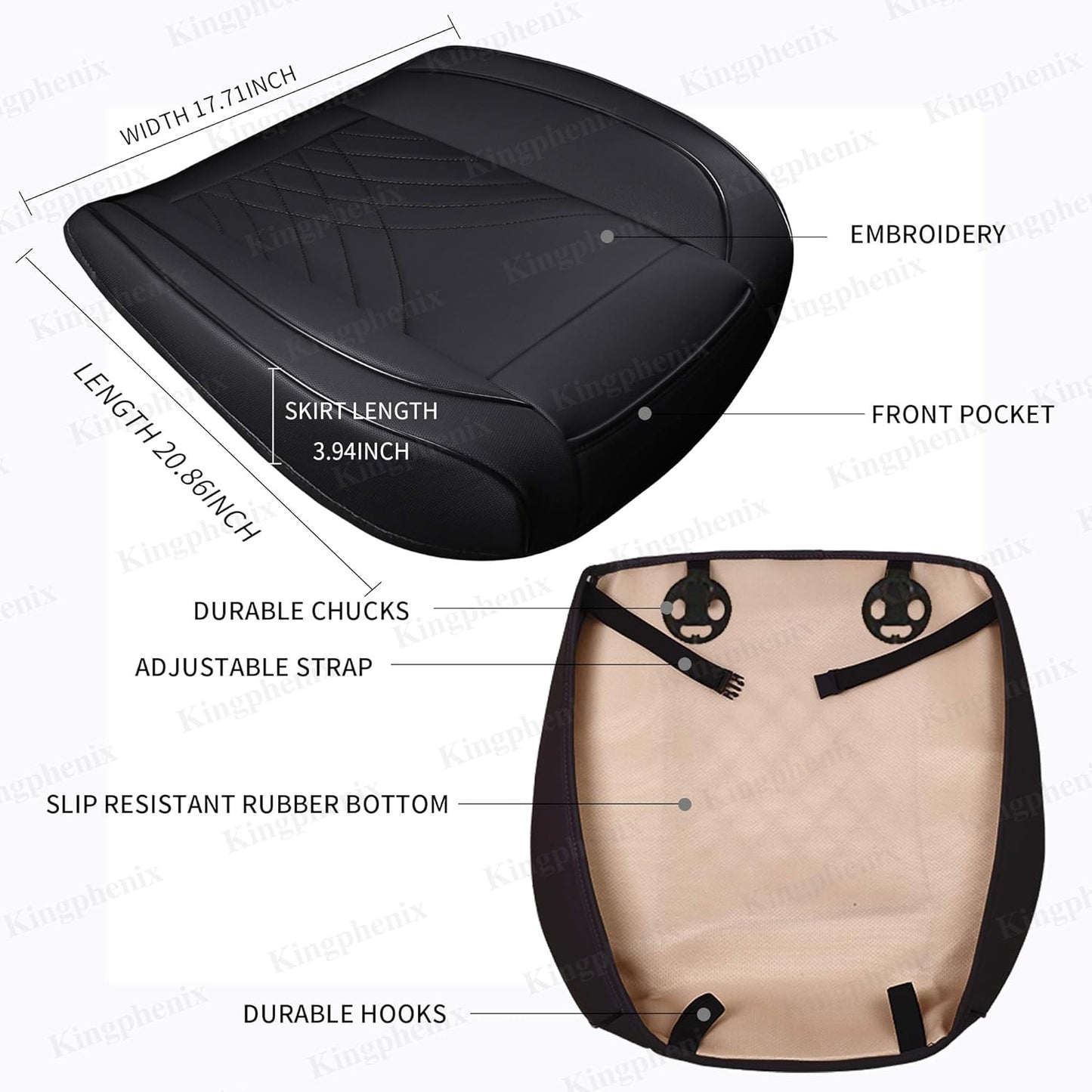 kingphenix Car Seat Cover: Easy to Install, Fits Most Cars, Vans, Trucks, and SUVs - 2 Piece, Black