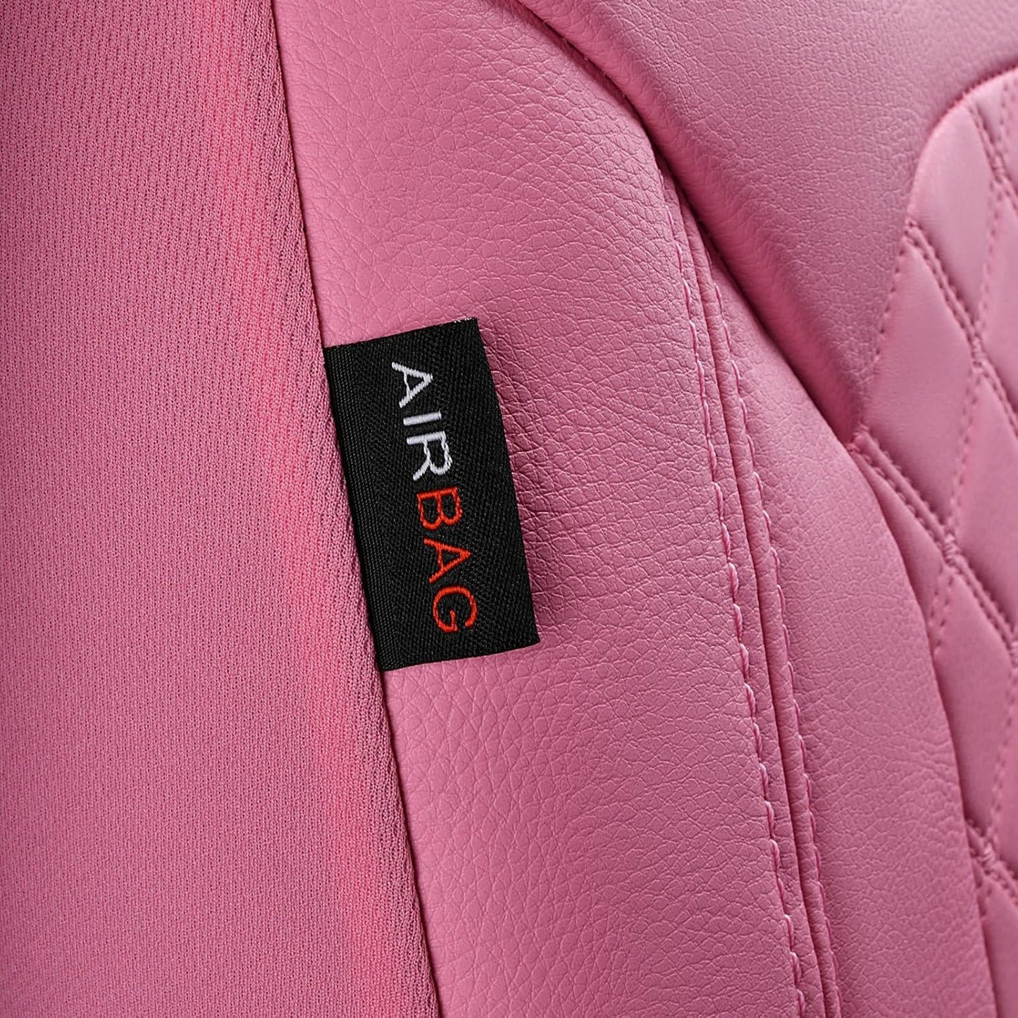 Flying Banner car seat Covers Set Faux Leather Quilted Fashion Easy Bench Split Protectors Sport Fashion (Solid Pink, Full Set - Low Back - Front Arm Rest)