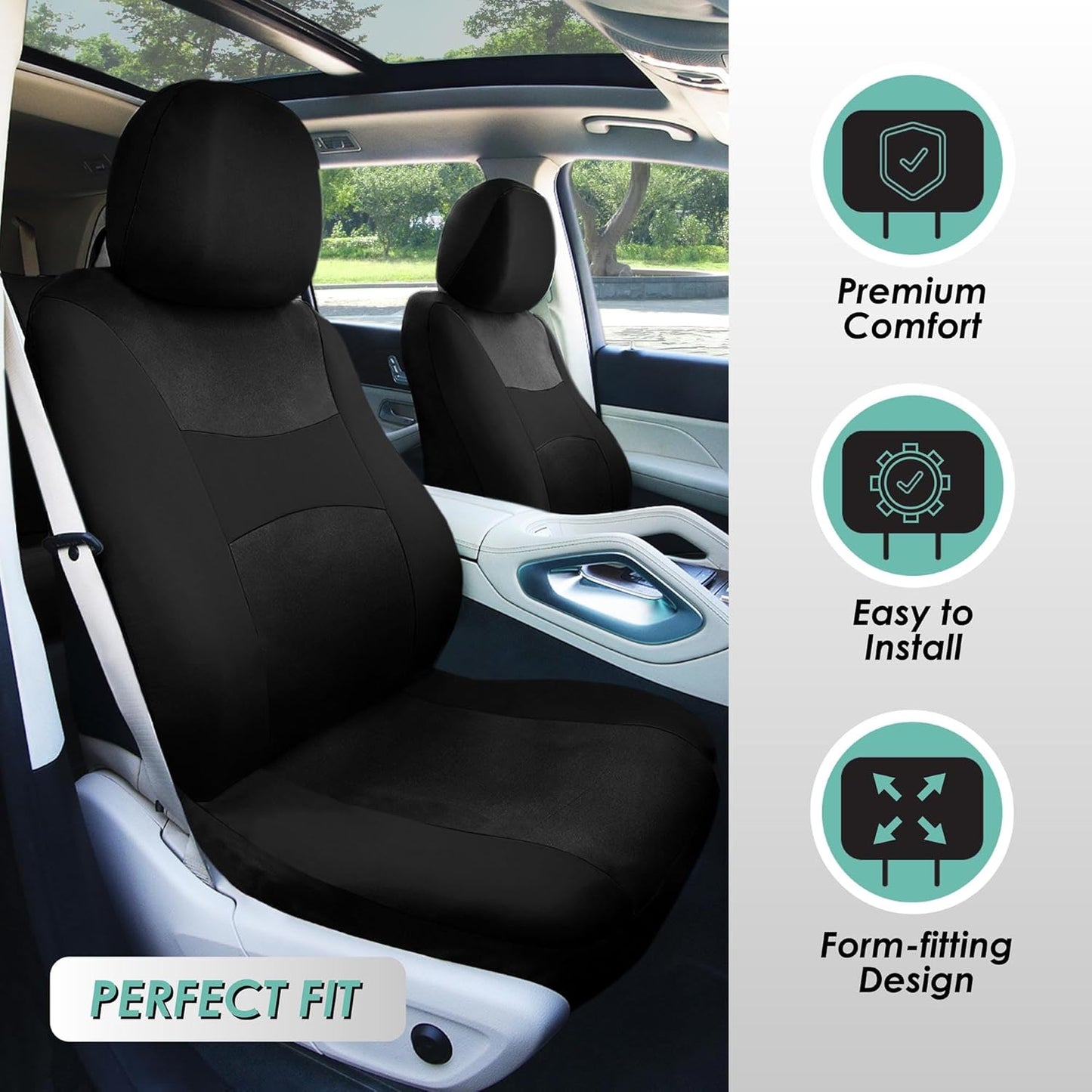 FH Group FB030BLACK115 Full Set Seat Cover (Side Airbag Compatible with Split Bench Black)