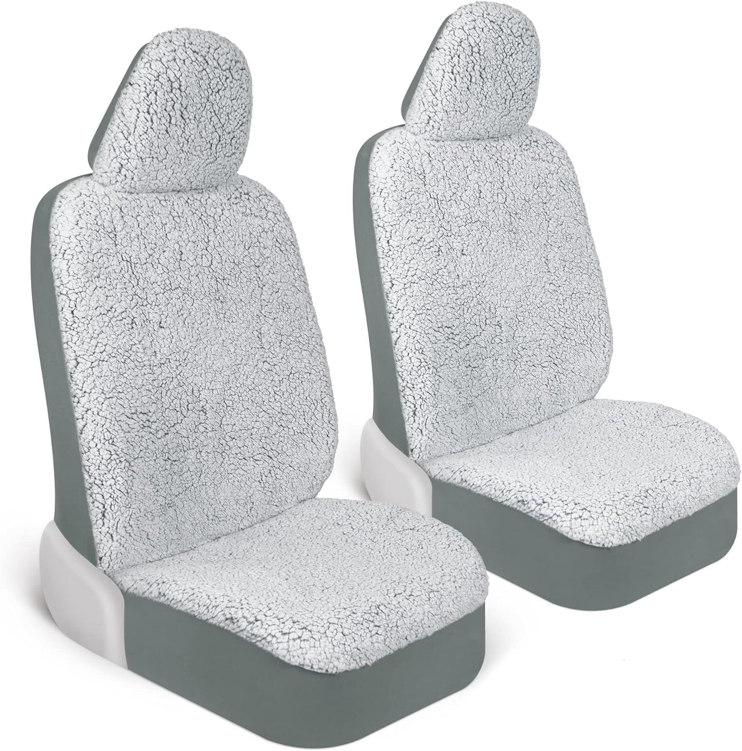 Carbella Plush Sherpa Fleece, 2 Pack Gray Seat Cover for Cars with Soft Cushioned Touch, Cute Automotive Interior Protector for Trucks Van SUV