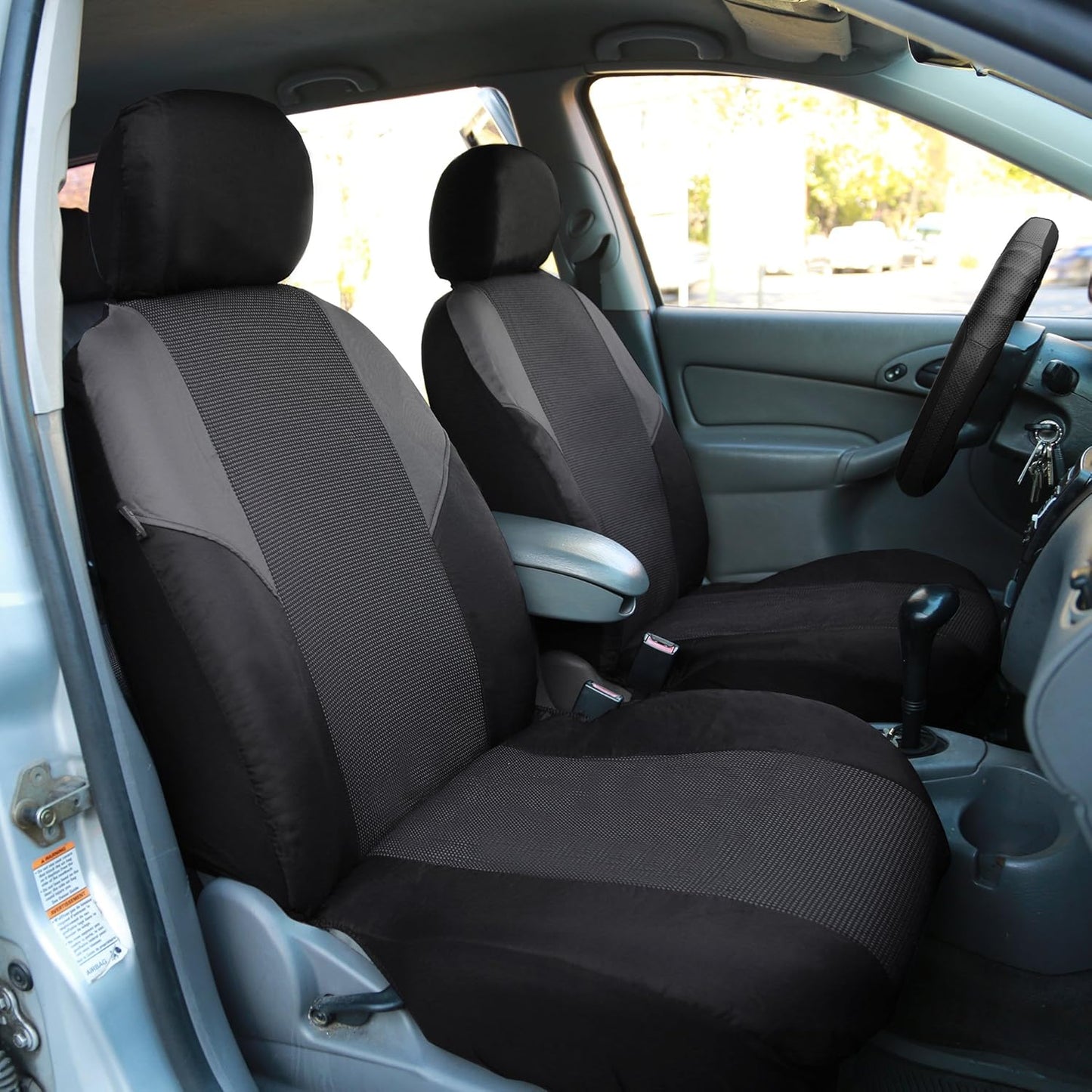 FH Group Car Seat Covers Front Set Cloth - Seat Covers for Low Back Seats with Removable Headrest, Universal Fit, Automotive Seat Cover, Airbag Compatible Car Seat Cover for SUV, Sedan, Van Gray