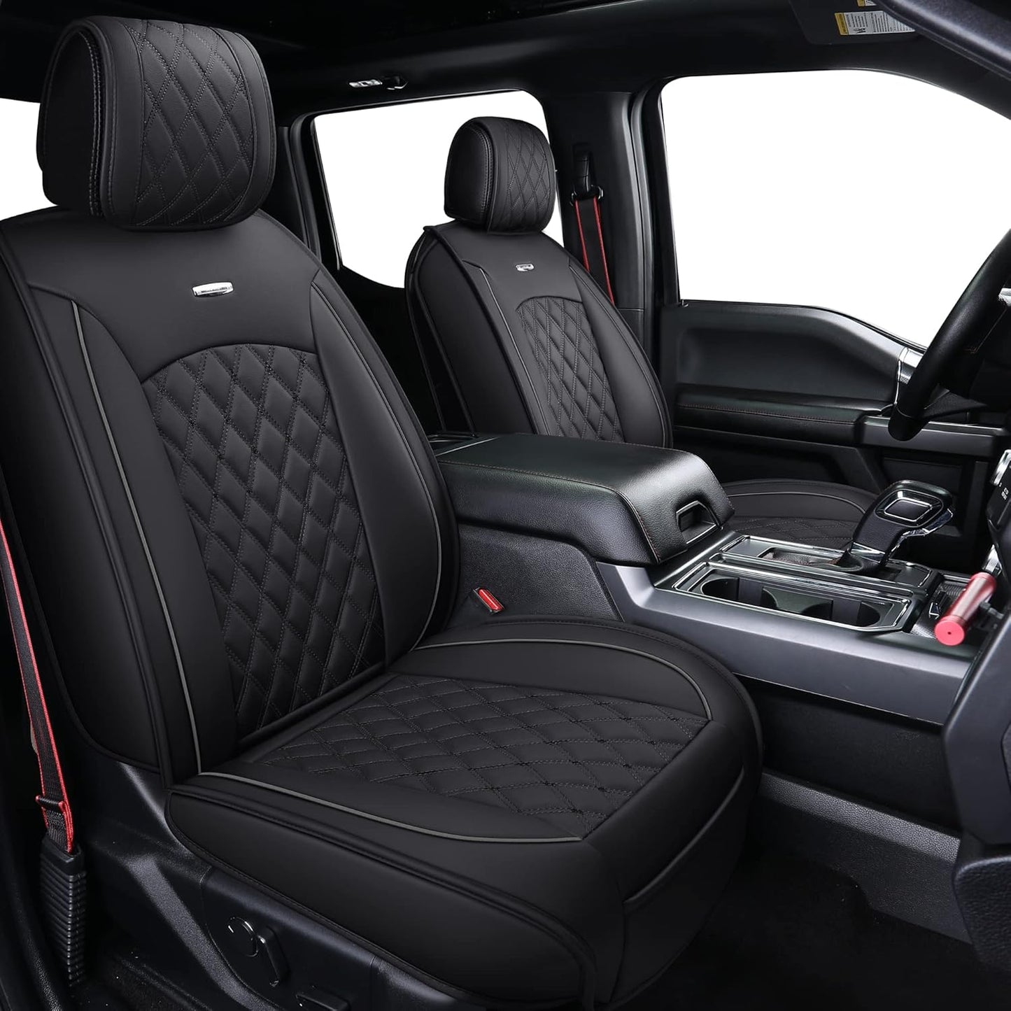 Aierxuan Front Seats Covers for Ford F150 2009-2025 Waterproof Leather Truck Pickup Custom Fit for 2017-2025 F250 F350 F450 Supercrew Regular Extended Cab(2 PCS Front, Black-White)