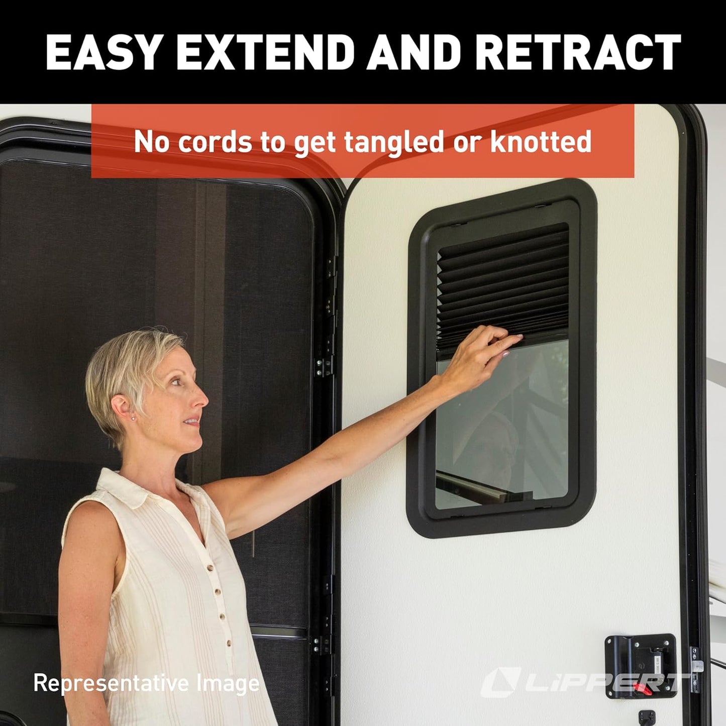 Lippert Components 786037 Thin Shade Ready RV Window Shade for Prepped LCI Entry Doors, black