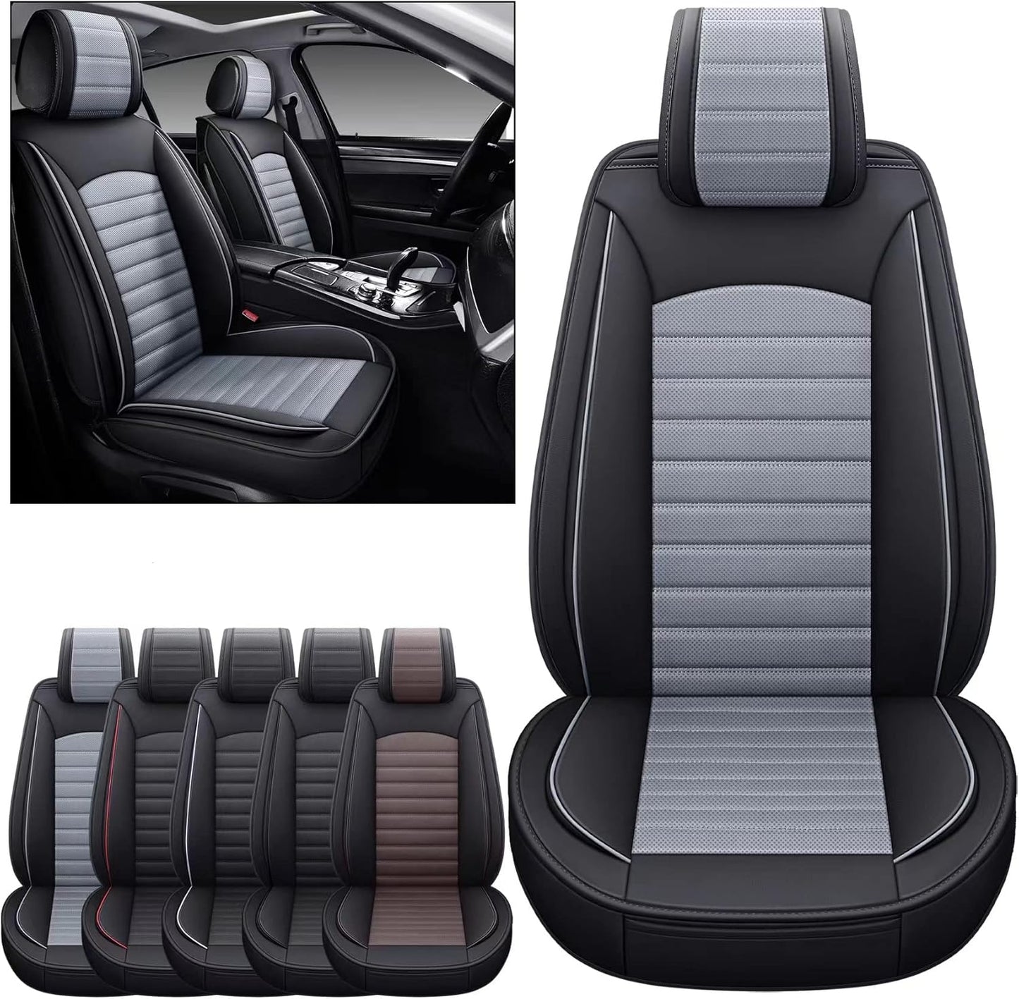 OMOKA AUTO Rear Car Seat Covers with Waterproof Leather,Vehicle Cushion Cover for Cars SUV Sedan Pick-up Truck Universal Fit Set for Most Cars (Black, Rear Seat)