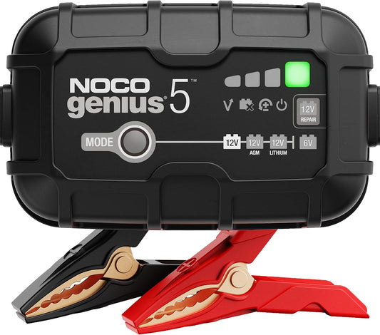 NOCO GENIUS5: 5A 6V/12V Smart Battery Charger – Automatic Maintainer, Trickle Charger & Desulfator with Overcharge Protection & Temperature Compensation – for Lead-Acid & Lithium Batteries