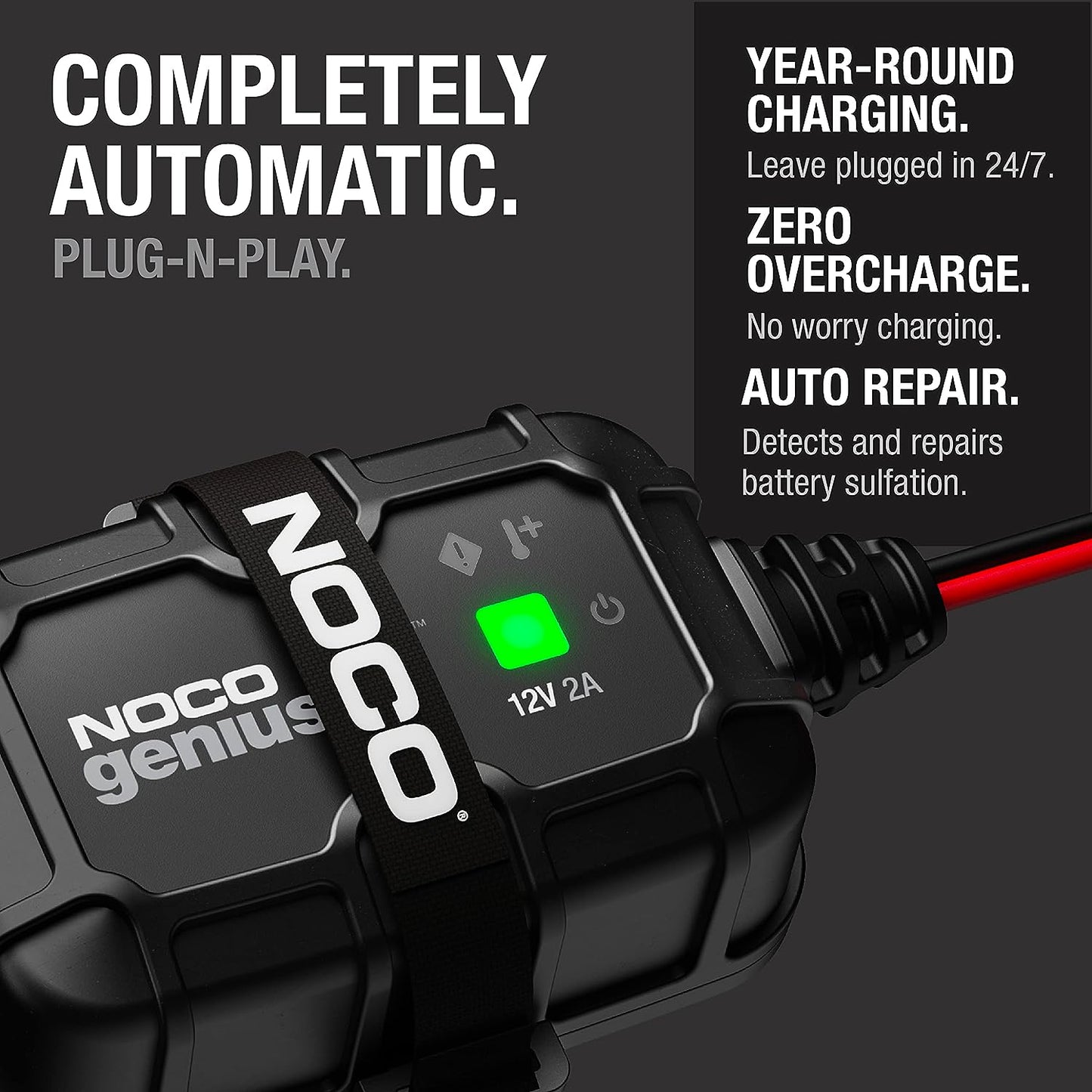 NOCO GENIUS2D: 2A 12V Smart Onboard Battery Charger - Direct-Mount Automatic Maintainer, Trickle Charger & Desulfator with Overcharge Protection & Temperature Compensation – for Lead-Acid Batteries