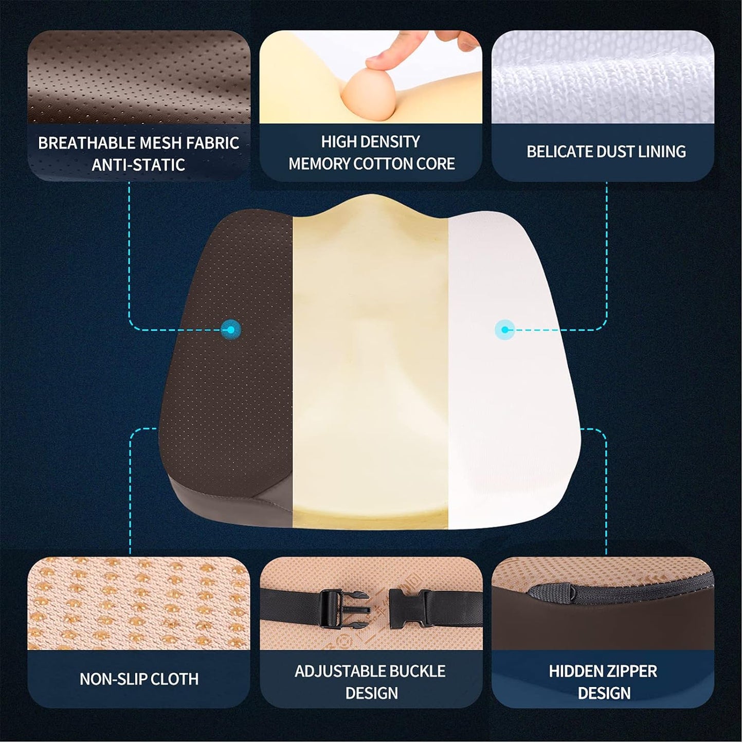 LARROUS Car Seat Cushion - Comfort Memory Foam Seat Cushion for Car Seat Driver, Tailbone (Coccyx) Pain Relief Pad, Car Seat Cushions for Driving, Office Chair Cushion (Brown)