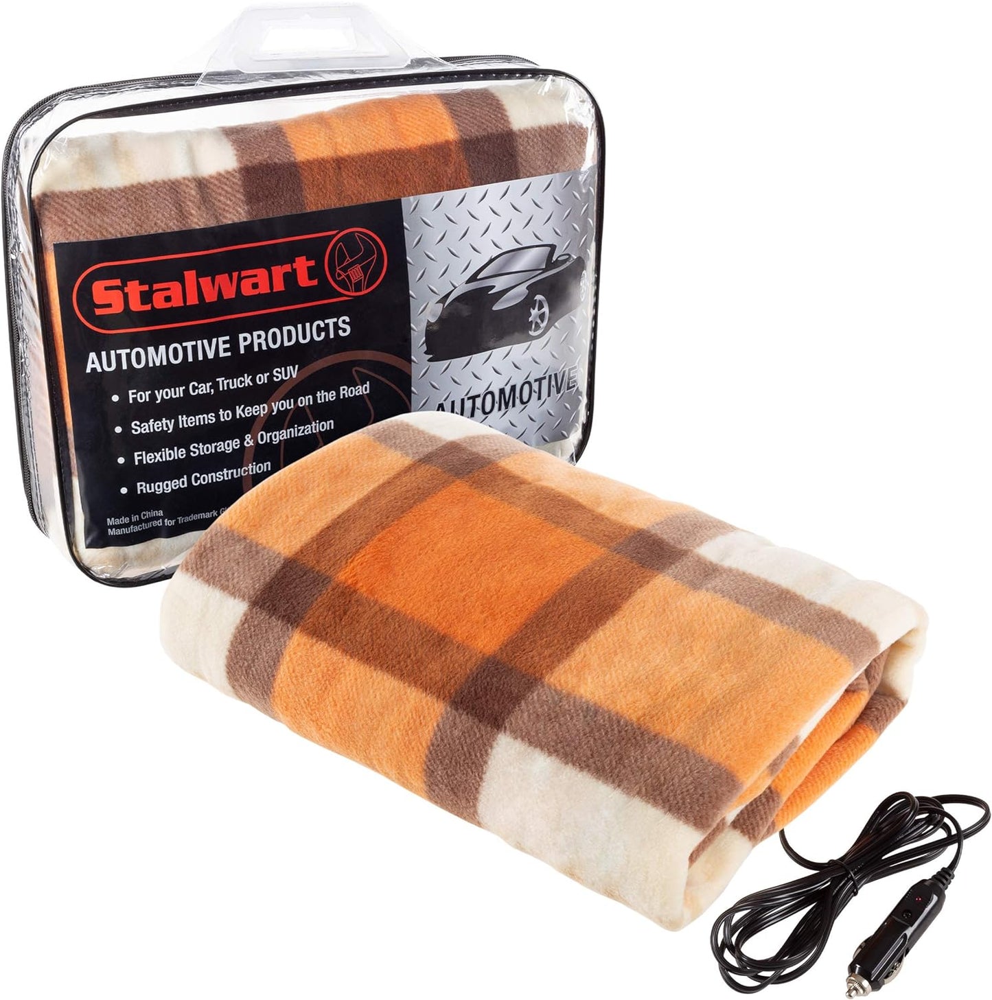 Electric Heater Car Blanket- Heated Travel Throw Electric Blanket for Car and RV, 12 volt by Stalwart- Red and Black
