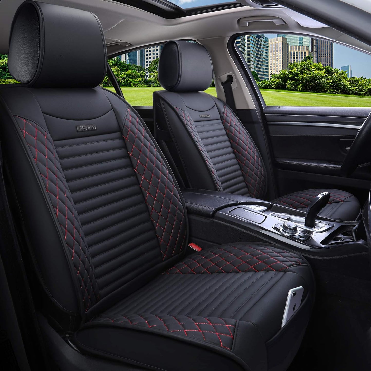 Aierxuan Driver Seat Covers Waterproof Leather Universal Fit for Nissan Rogue Murano Maxima Pathfinder Kia Soul Forte Sorento Optima Honda Hyundai Buick Mazda Jetta Passat (2PCS Front/Black-Red)