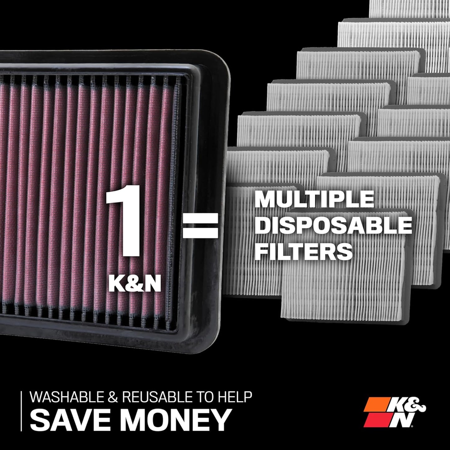 K&N 33-2304 High Performance Replacement Air Filter, Heather Red