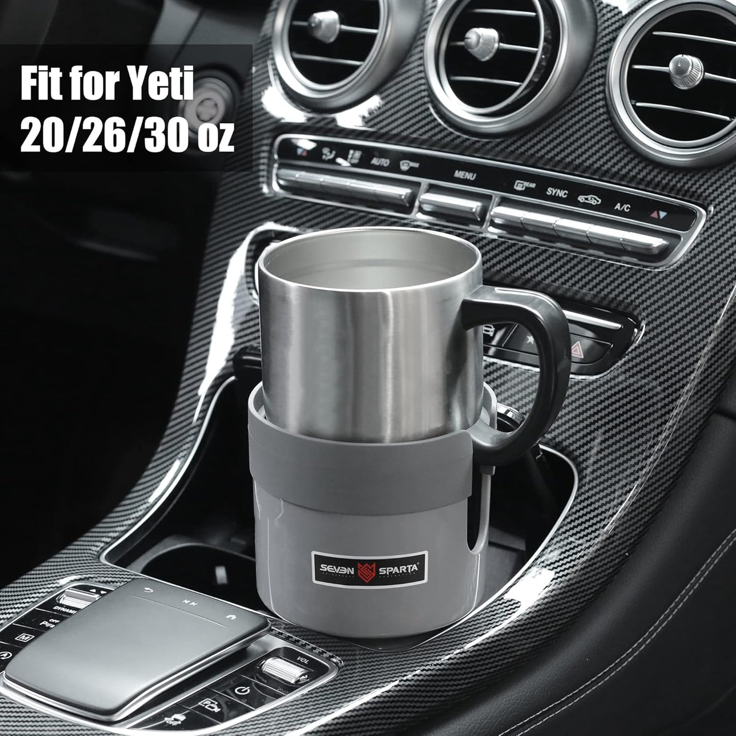 Seven Sparta Car Cup Holder Expander Organizer with Adjustable Base, Compatible with Hydro Flasks 32/40 Ounce, Compatible with Yeti Ramblers 20/26/30 Ounce, Other Bottles in 3.4"-3.8" (Gray)