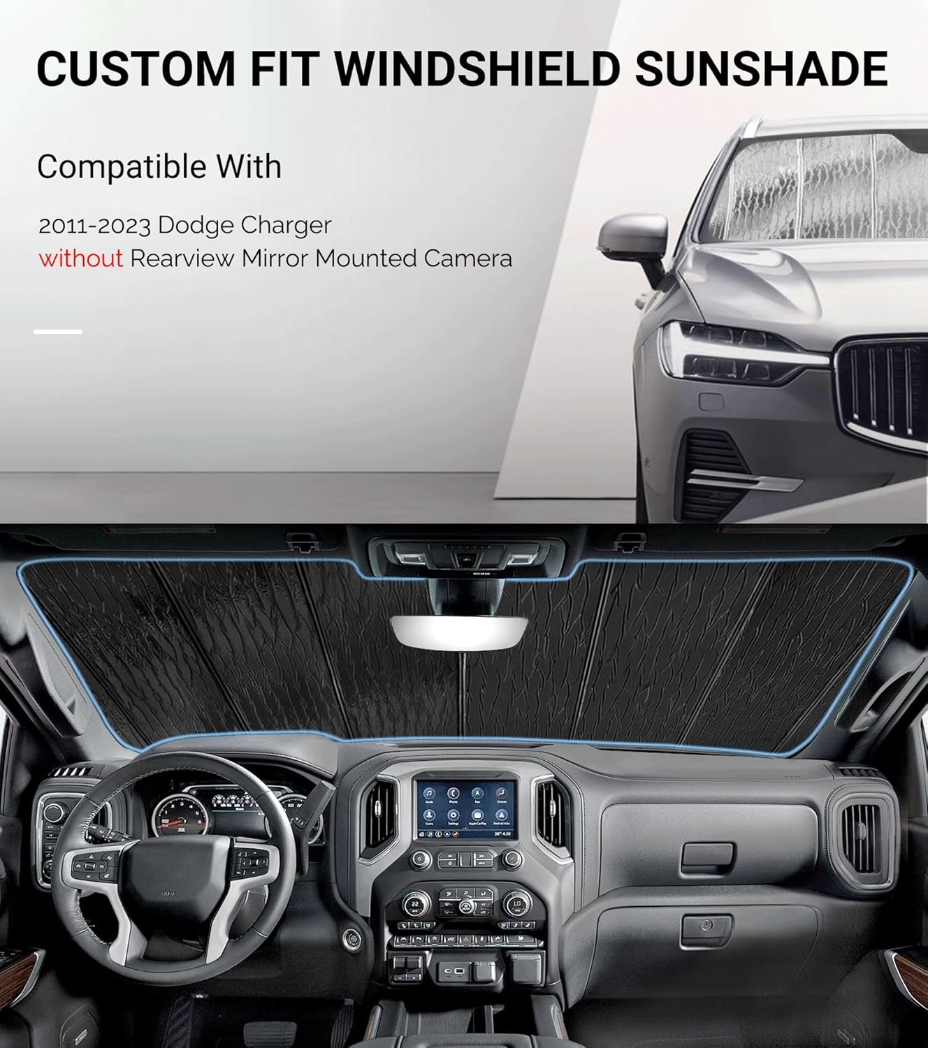 Pigenius Windshield Sunshade for Dodge Charger 2011-2023 Without Rearview Mirror Mounted Camera, Front Window Shade - AstraGuard