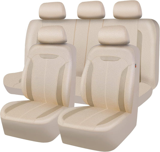 CAR PASS 3D Air Mesh in Cloth Leather Grain Breathable Seat Covers Full Set, 3zipper Rear Bench Armrest Airbag Sports, Universal Fit 95% Car,SUV,Truck,Sedan,Van, Beige (zt-0070-BE1FP-FPLB5WD22W)