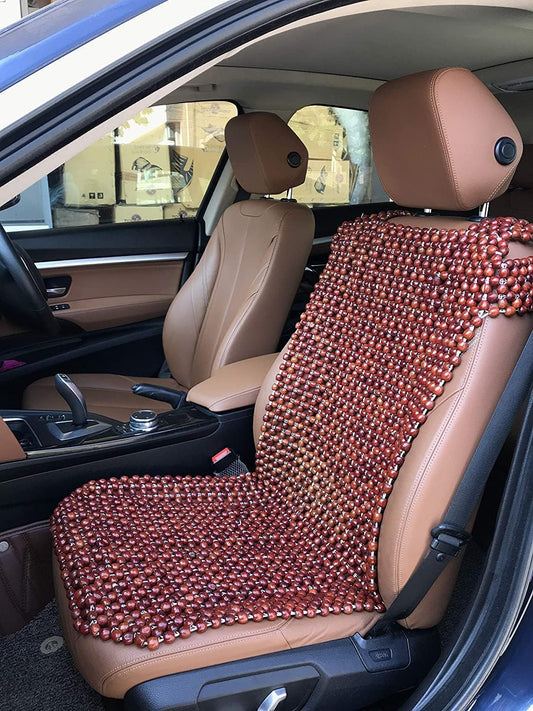 Natural Wood Beaded Auto Car Seat Cover, Cool Refreshing Back Massaging Comfort Mat,Premium Quality Universal for Car Truck on Summer Makes Driving Bearable Less Painful On Long Trips (Front seat)