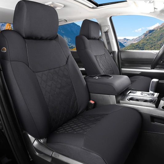 Coverado Tundra Car Seat Covers Front Pair, Waterproof Neoprene Seat Cover 2PCS for Truck, Pickup Custom Seat Cushion Protector Fit for 2014-2021 Toyota Tundra Crewmax/Double/Crew/Extended Cab, Black