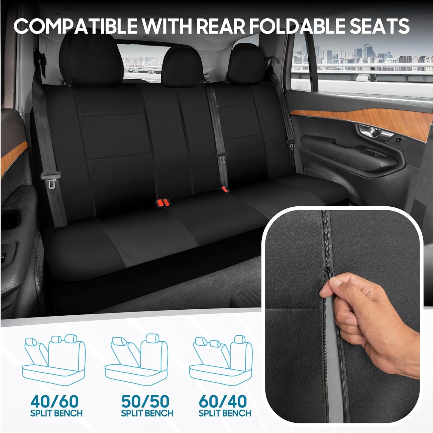 BDK PolyPro Black Car Seat Covers Full Set with Matching Carpet Floor Mats - Automotive Seat Covers for Cars Trucks SUV - Includes Split Bench Rear Seat Cover - Interior Car Accessories