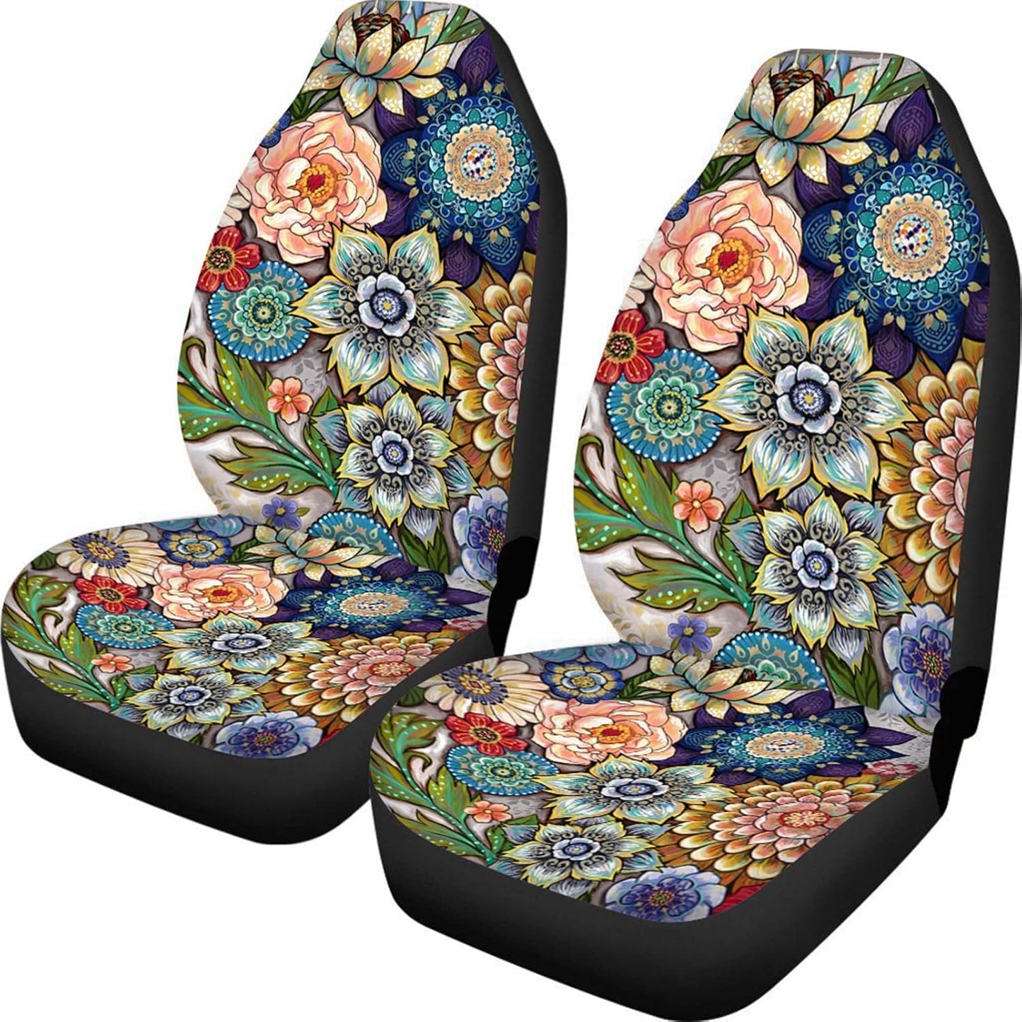 TOADDMOS Bohemian Colorful Mandala Patchwork Car Seat Covers Bucket Front Seats Protector,Universal Fit Cars,Sedan,SUV