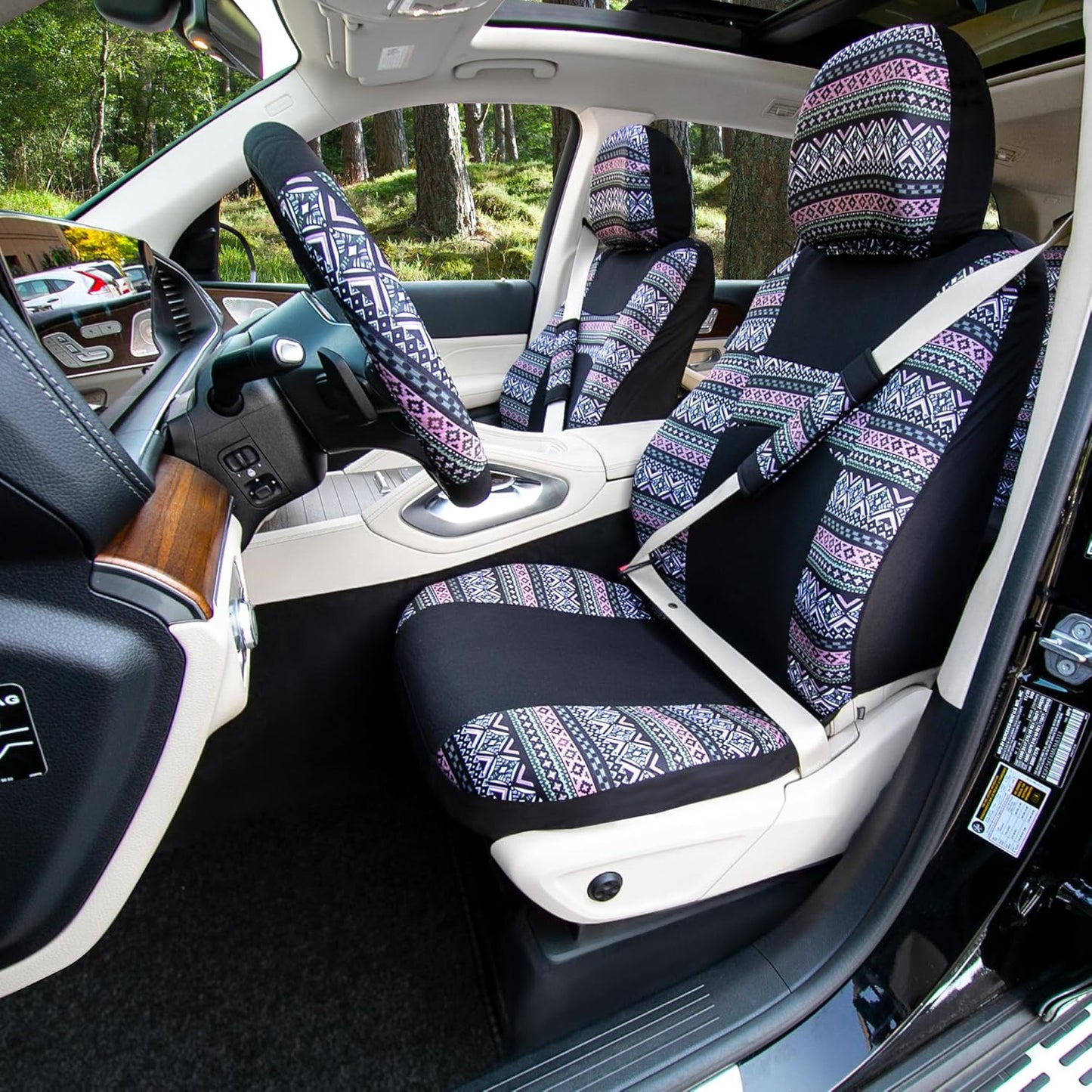 FH Group Car Seat Covers Full Set Southwestern Print Cloth - Universal Fit Automotive Seat Covers, Low Back Front Seat Covers, Solid Back Seat Cover, Washable Car Seat Cover for SUV, Sedan Lavendar