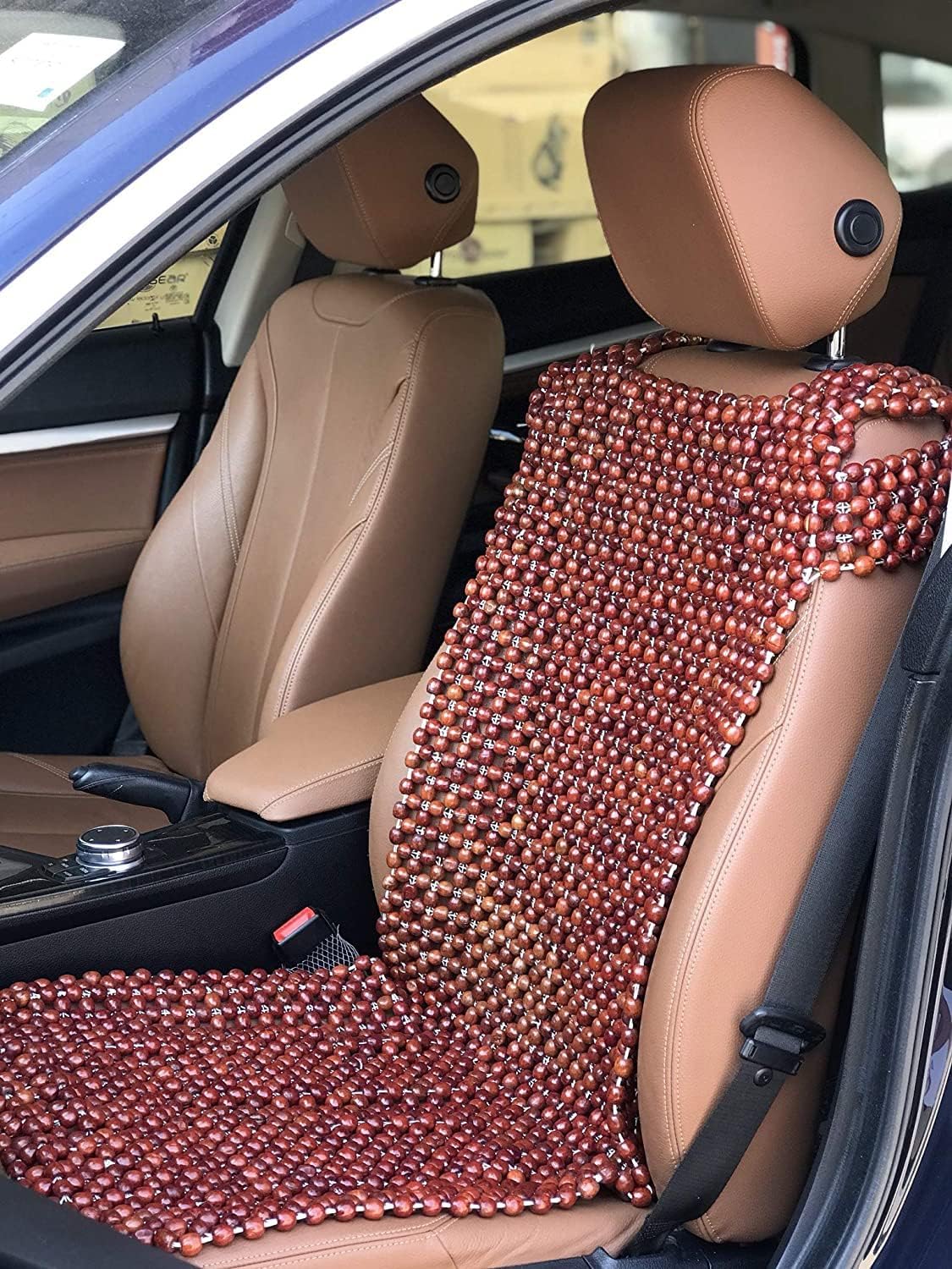 Natural Wood Beaded Auto Car Seat Cover, Cool Refreshing Back Massaging Comfort Mat,Premium Quality Universal for Car Truck on Summer Makes Driving Bearable Less Painful On Long Trips (Front seat)