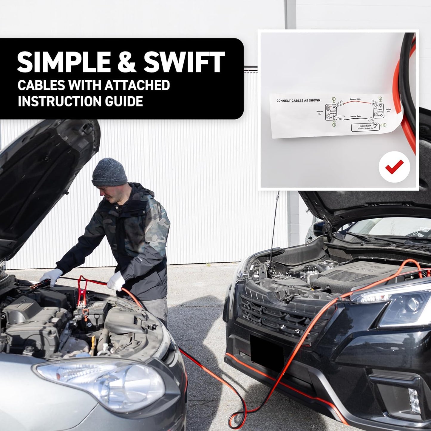 72HRS Jumper Cables, Booster Cable, Jumper Battery Cables for Roadside Emergencies (25 Feet (Pack of 10), 0-Gauge)