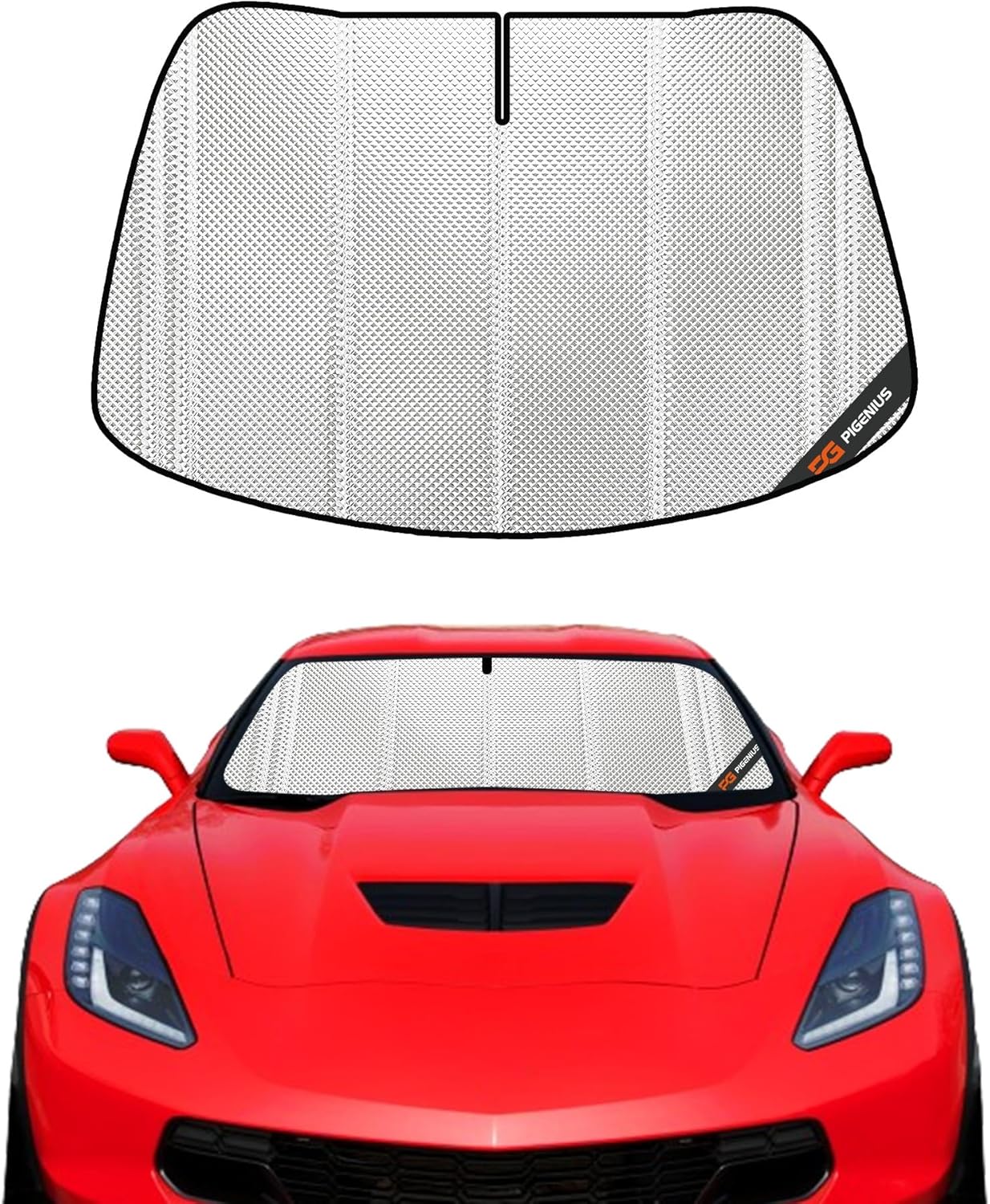 Pigenius Windshield Sun Shade for 2014-2019 Chevrolet Corvette C7. 2024 Upgrade Reflective Aluminum Film Front Window Sunshade for Maximum Interior Protection, B-SS155
