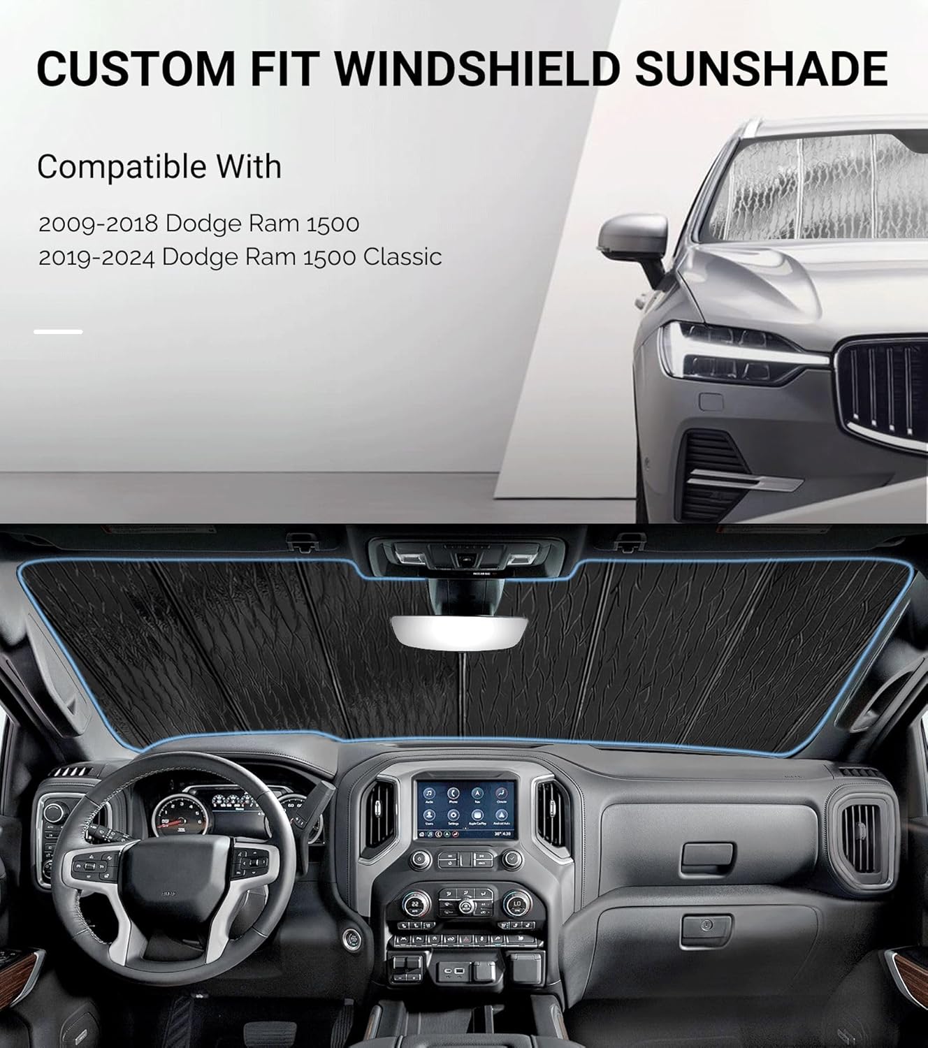 Pigenius Windshield Sun Shade for Dodge Ram 1500 2009-2018, Ram 1500 Classic 2019-2024 Window Sunshade - AstraGuard