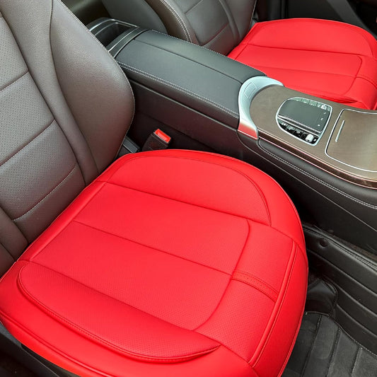 HOMOSTARRY 2 Pack Leather Front Car Seat Cover Bottom Only, Anti-Slip Padded Seat Cushion, Full Wrap Seat Protector with Storage Function Universal Fit for Most Cars, SUV, Pick-up Trucks (Red)