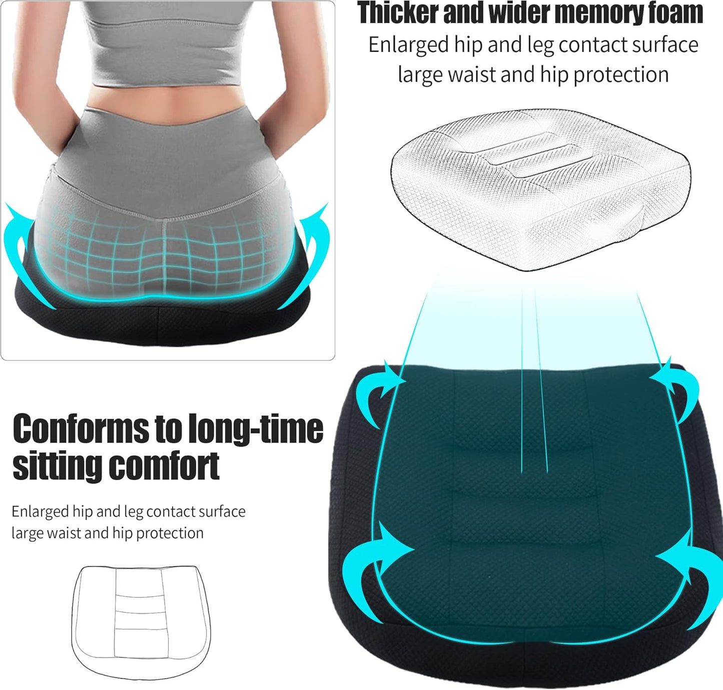 runfider Black Universal Booster seat Cushion Portable Design Breathable mesh Design Improve Vision Improve Sitting Posture Stress Relief Driving Office Family Outdoor Universal Cushion