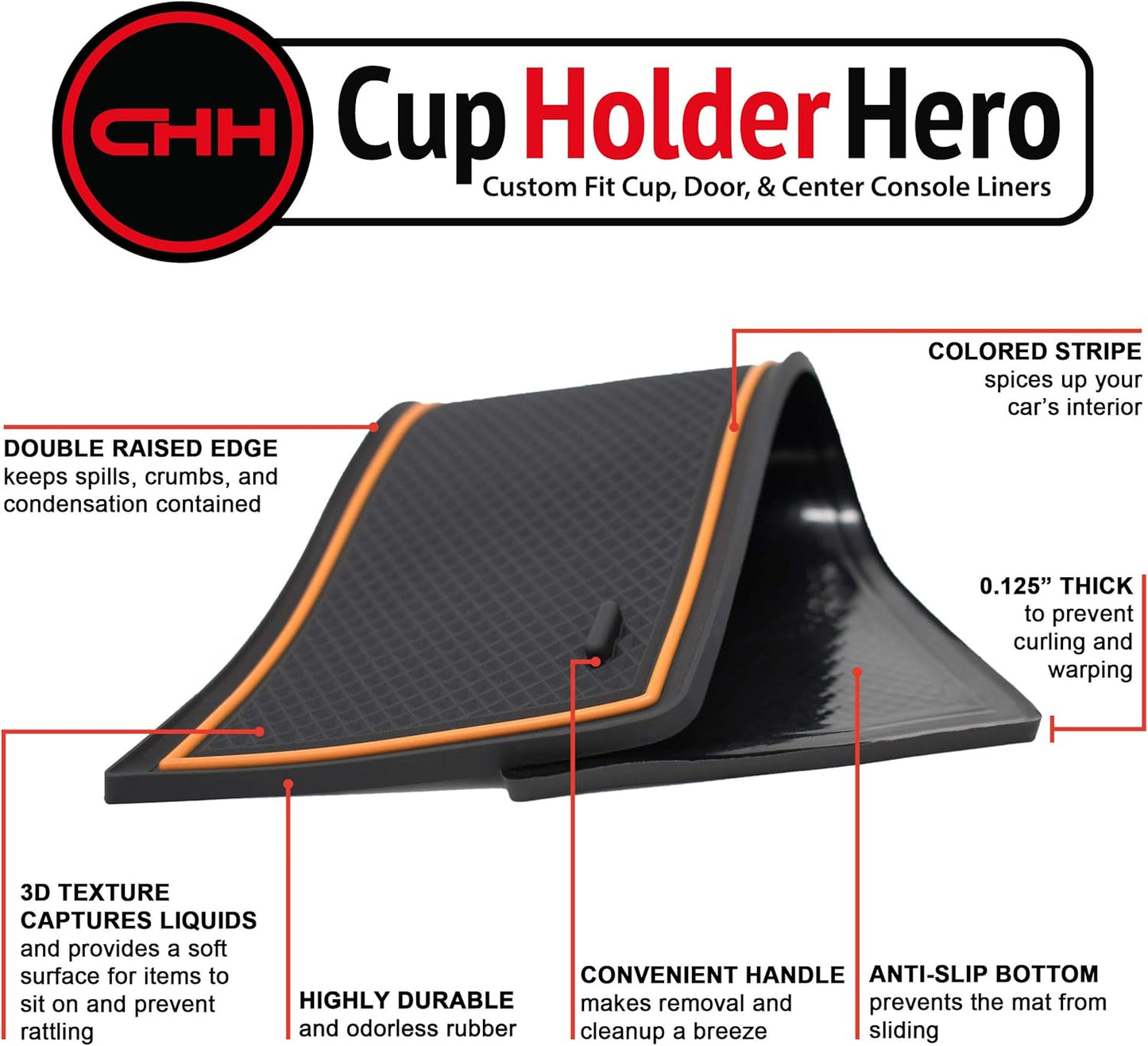 CupHolderHero Fits Toyota RAV4 2019-2024 Accessories - Premium Custom Non-Slip Anti-Dust Cup Holder Inserts, Center Console Liners, Door Pocket Mats, Interior Protection, 15pc Set, Orange Trim