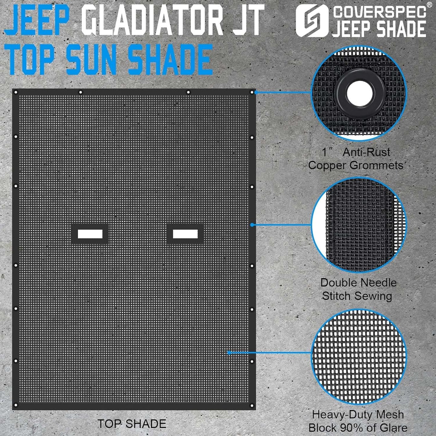 Coverspec JT Top Sun Shade Roof Compatible with Jeep Gladiator JT (2018-2023) 4 Door Jeep Sunshade Top Sunroof Bikini Cover- Blocks UV, Wind, Noise - Black Mesh for Full Length