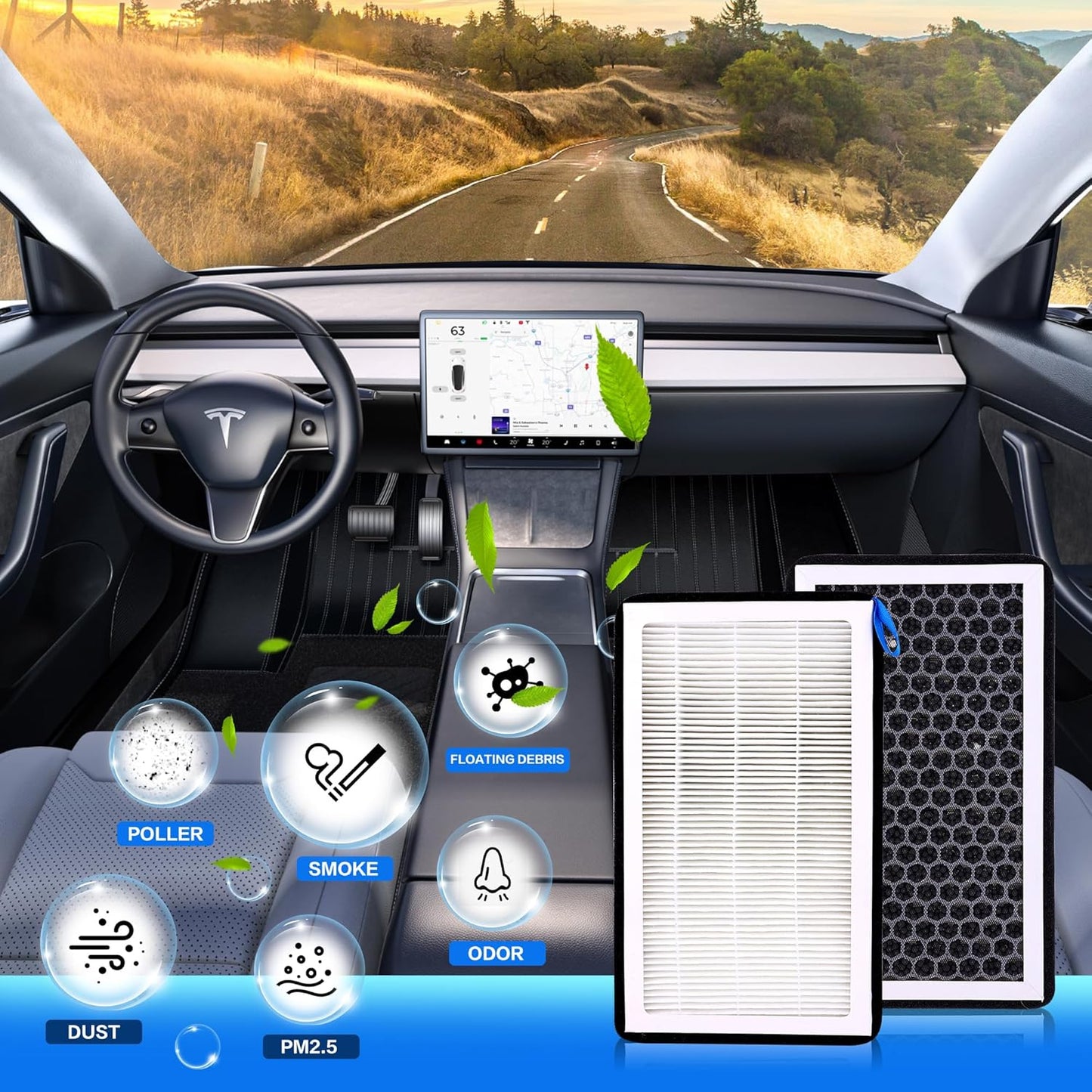 Tesla Cabin Air Filter HEPA with Activated Carbon, Air Conditional Replacement Accessories Compatible with Tesla Model 3 Model Y 2016 to 2025 (4 Pack)
