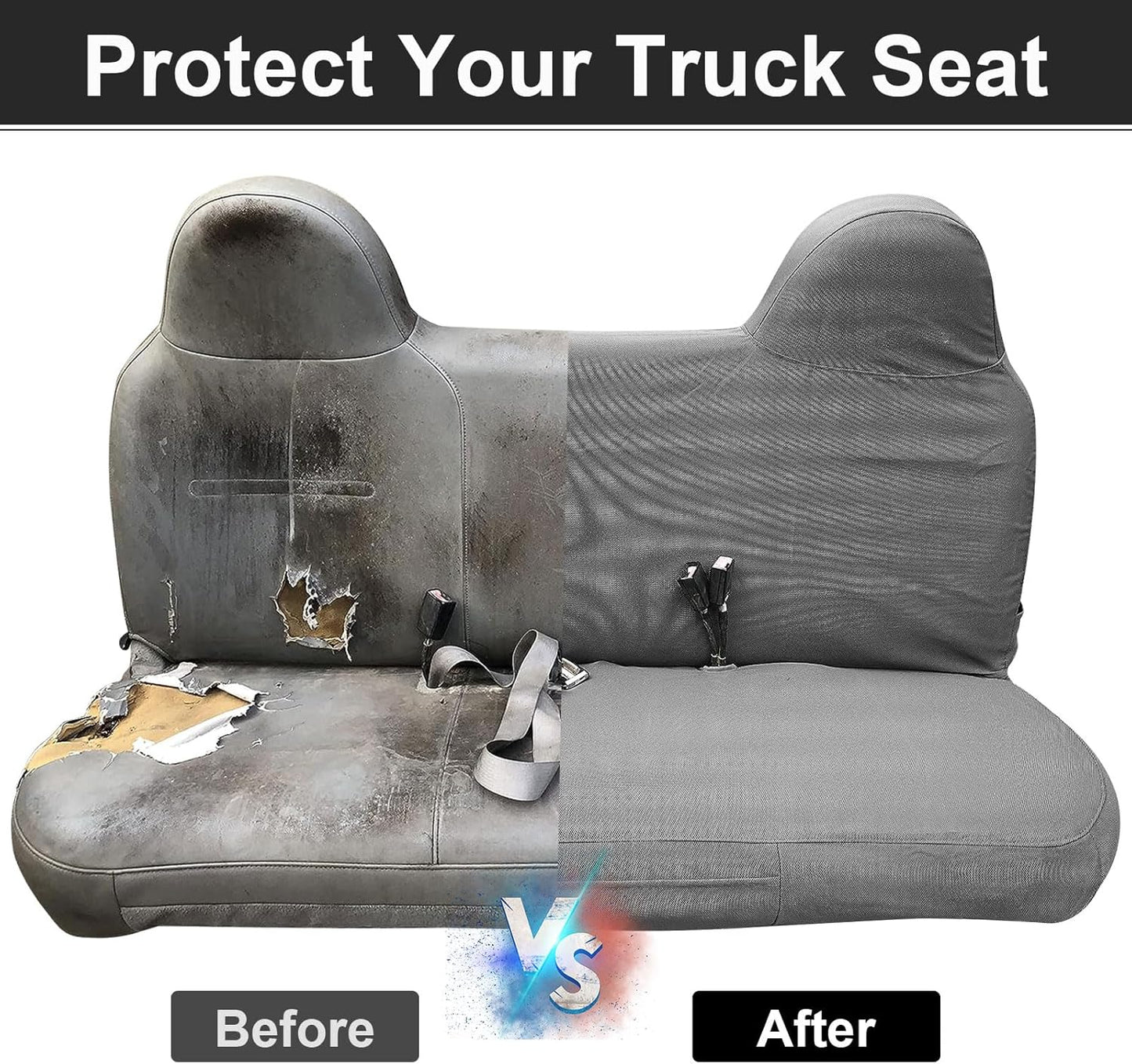 Front Bench Seat Cover Compatible with 1999-2007 Ford F250/F350/F450/F550 Work Truck with Front Solid Bench Seat, 600D Oxford Cloth Heavy Duty Waterproof Non-Slip Custom-fit Front Bench Seat Cover