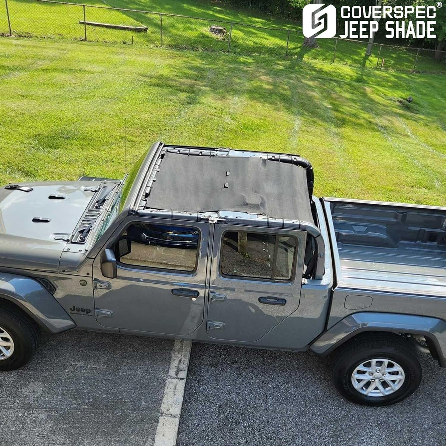 Coverspec JT Top Sun Shade Roof Compatible with Jeep Gladiator JT (2018-2023) 4 Door Jeep Sunshade Top Sunroof Bikini Cover- Blocks UV, Wind, Noise - Black Mesh for Full Length