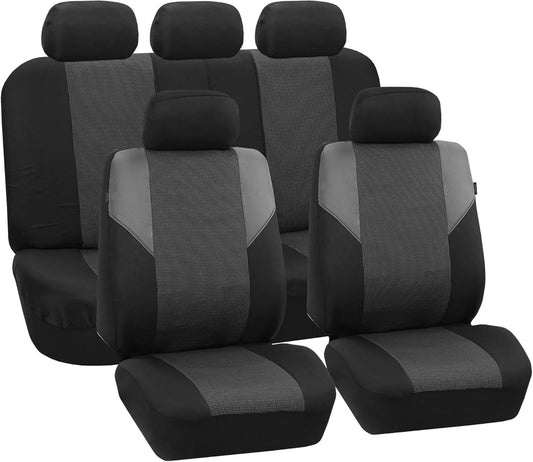 FH-FB064115 Cross Weave Fabric Seat Covers Airbag Compatible & Rear Split Bench Gray/Black