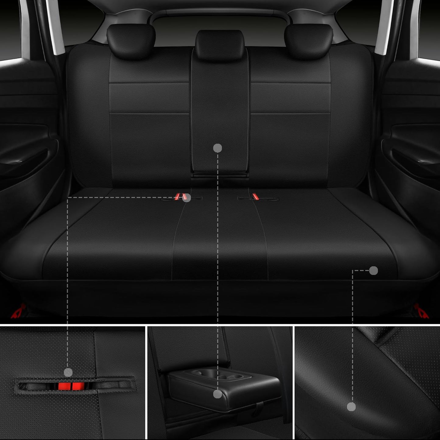 CAR PASS Leather Seat Covers Full Set Universal Water Resistant 3D Foam Back Support, Luxury Comfort Automotive 5 Seat Covers All Season Fit for SUV,Sedan,Van, Airbag Compatible Elegance(Black)