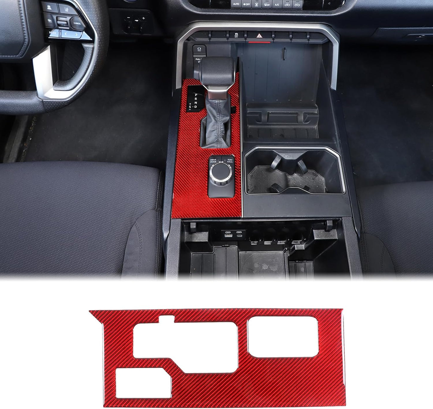 Aunginsy Central Control Gear Shift Panel Trim Cover Compatible with Toyota Tundra/Sequoia 2022-2024 Car Gear Shifter Console Anti-Scratch Panel Frame Protect Sticker with 4WD Accessories(Mech Style)