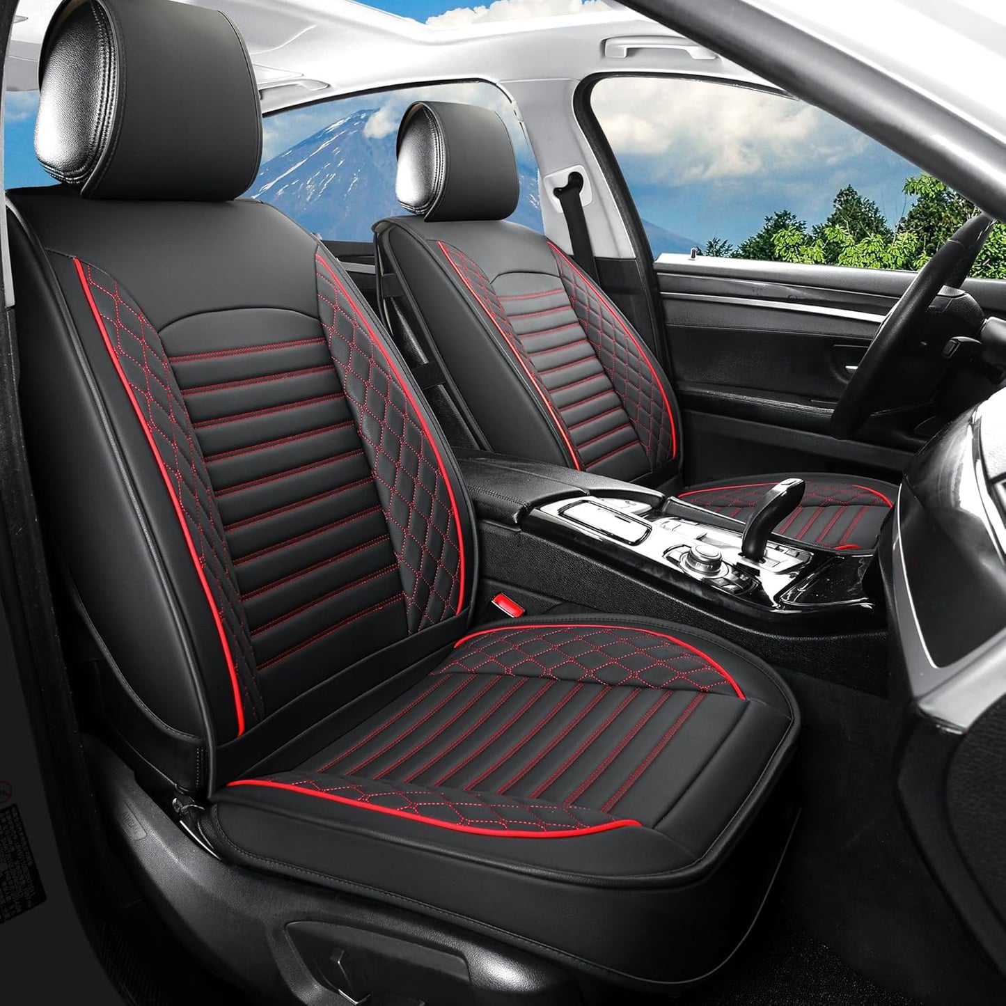 Vankerful Leather Seat Covers for Cars,Car Seat Covers Front Seats Only,Automotive Seat Covers for Trucks,SUV,Leatherette,Universal Fit，Vehicles Seats Cushions(Front Pair,Black)