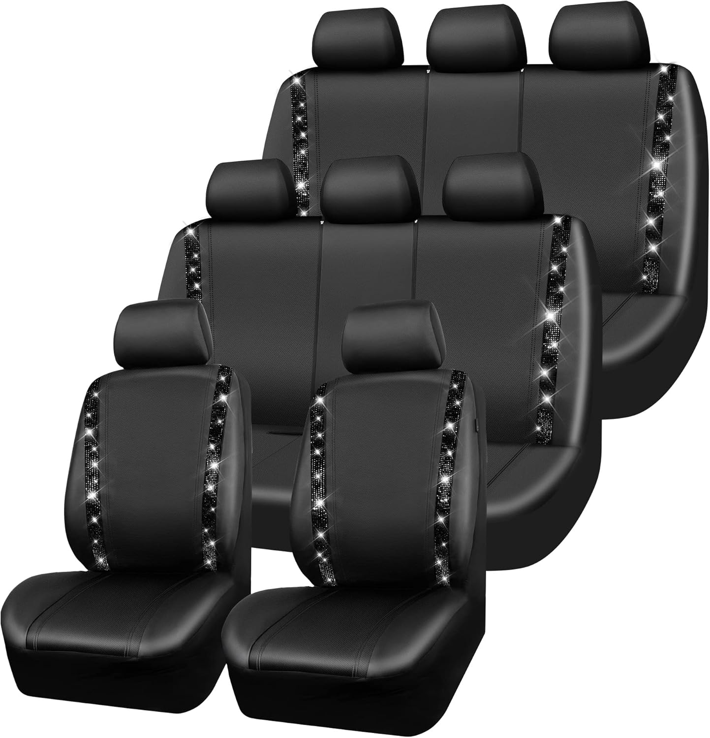 CAR PASS Leather Diamond Bling Car Seat Covers 2 Front Interior Sets, Waterproof Universal Shining Glitter Crystal Sparkle Fit for 95% Automotive Truck SUV Cute Women Girl, Beige Rhinestone